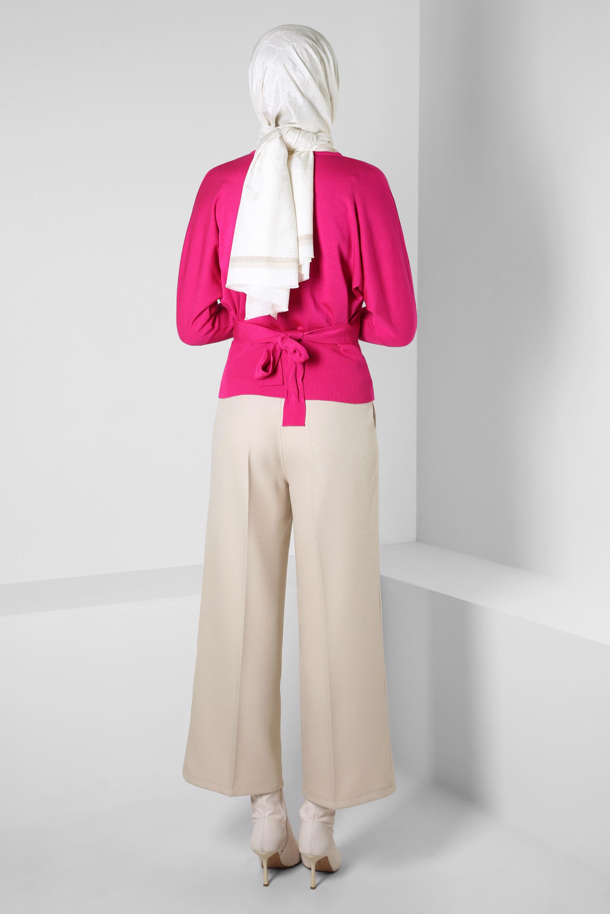 Hijab clothing FUCHSIA BELTED KNITWEAR SWEATER 44052
