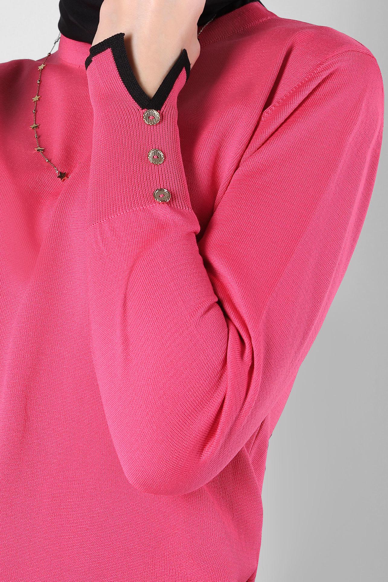 Tesettür giyim FUŞYA DÜĞME DETAYLI TRİKO KAZAK 44053