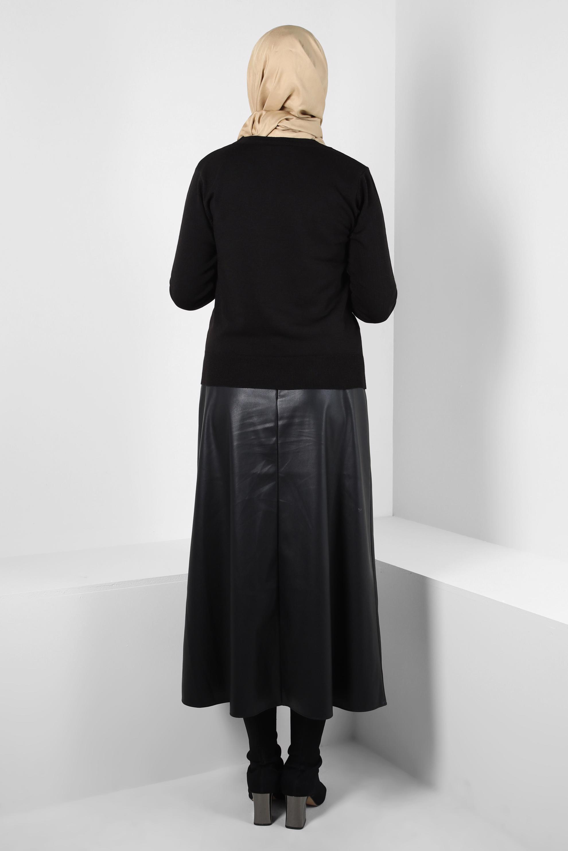 Tesettür giyim SİYAH BİSİKLET YAKA TRİKO KAZAK 44053-1