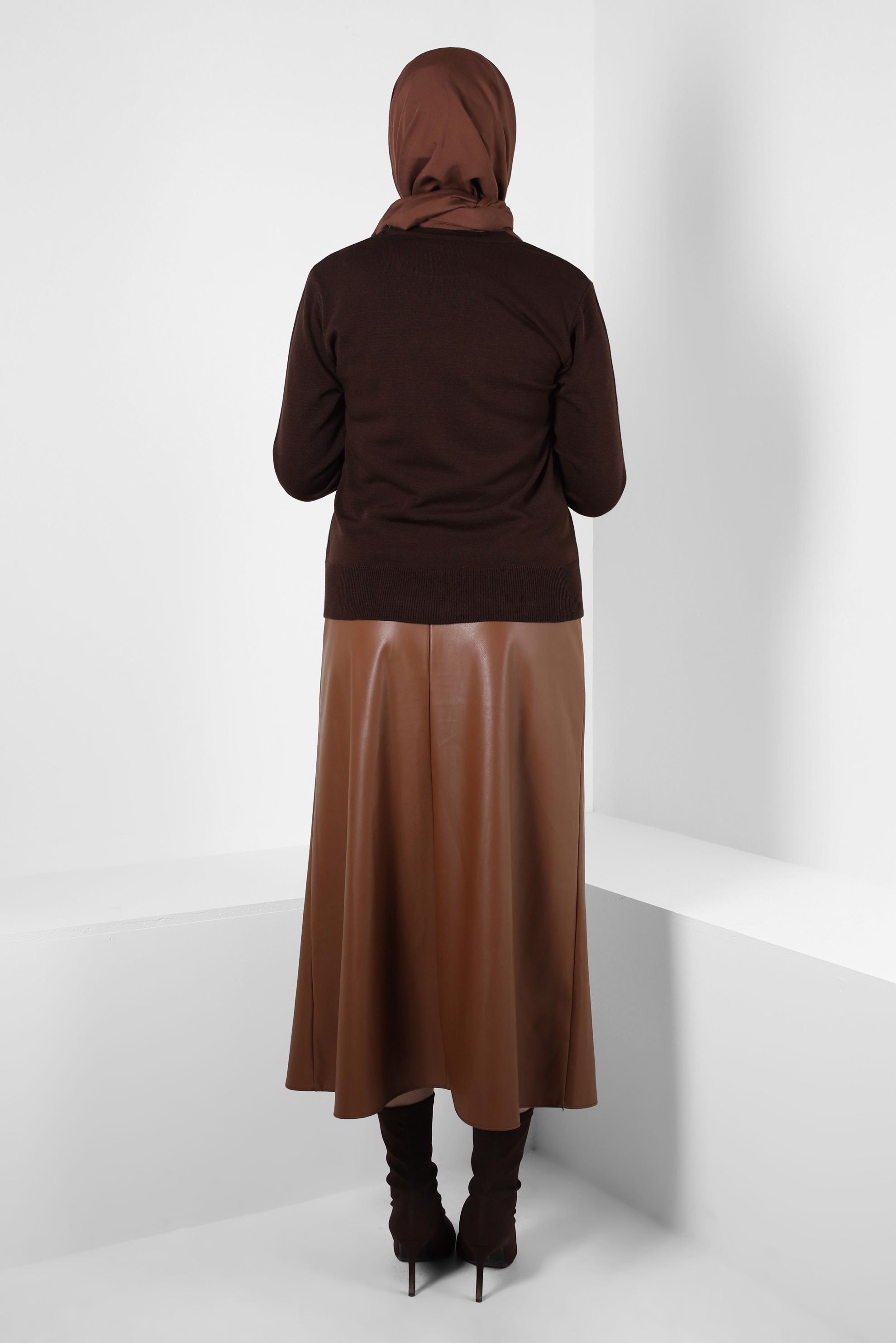 Tesettür giyim KAHVE BİSİKLET YAKA TRİKO KAZAK 44053-1