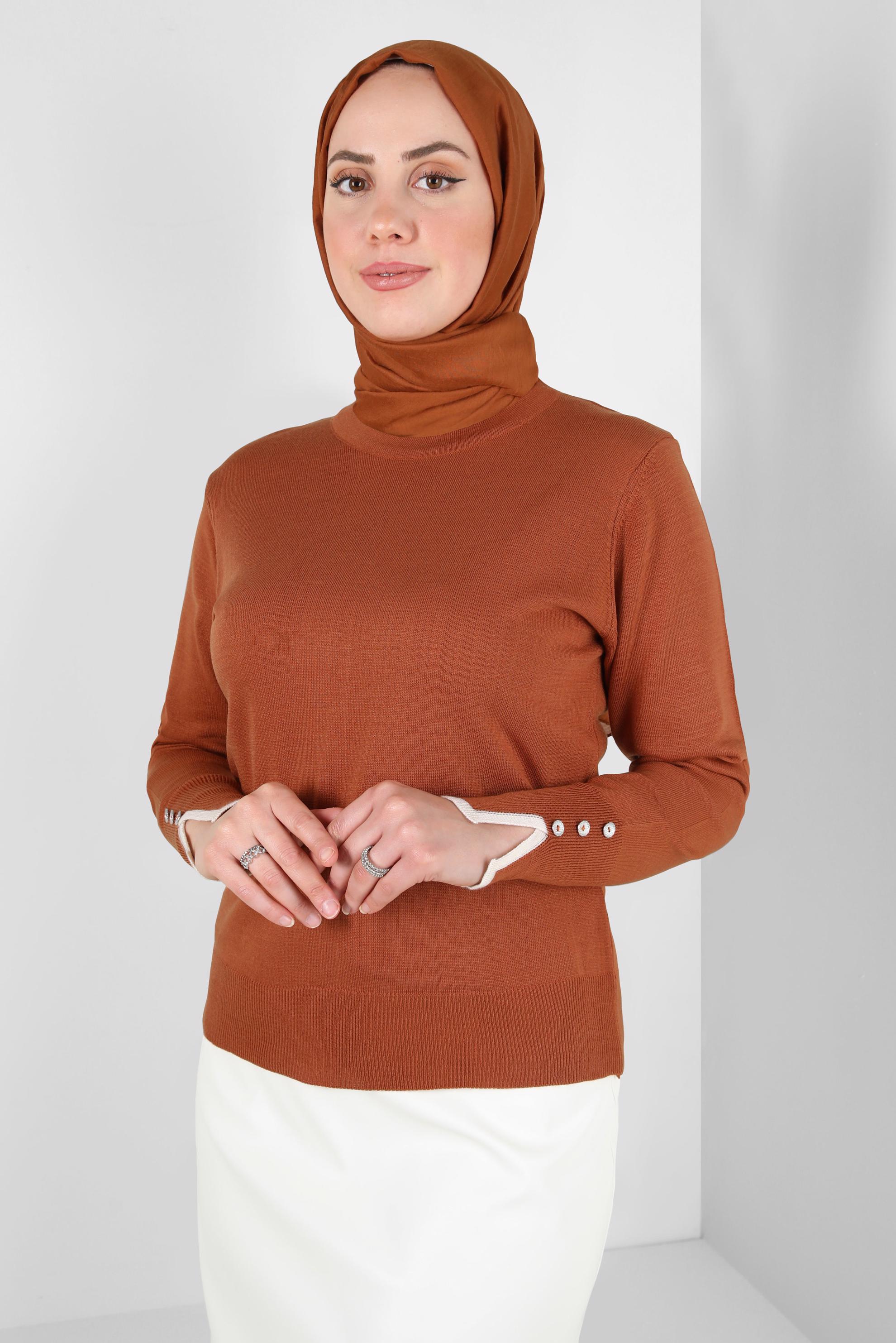 Tesettür giyim TURUNCU BİSİKLET YAKA TRİKO KAZAK 44053-1