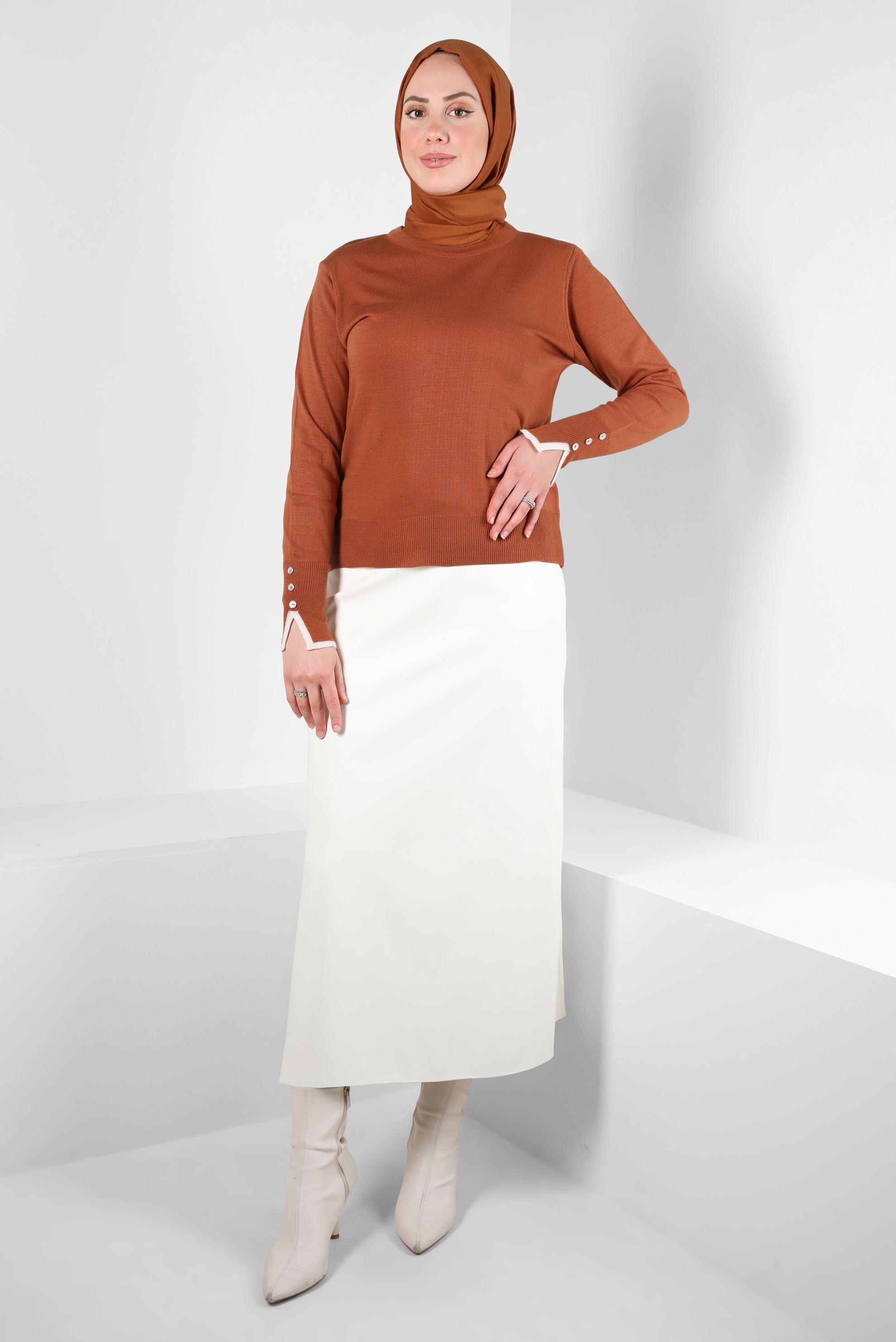 Tesettür giyim TURUNCU BİSİKLET YAKA TRİKO KAZAK 44053-1