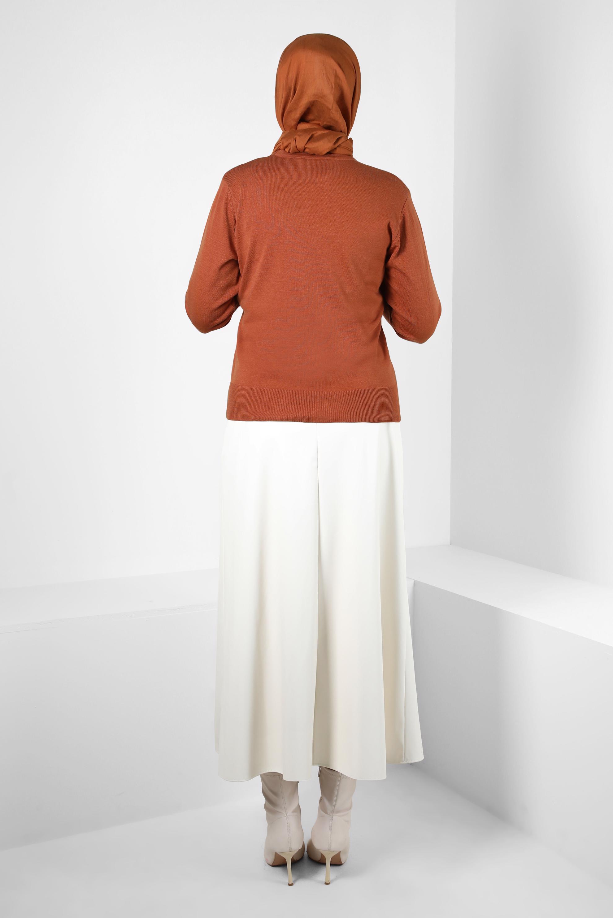 Tesettür giyim TURUNCU BİSİKLET YAKA TRİKO KAZAK 44053-1