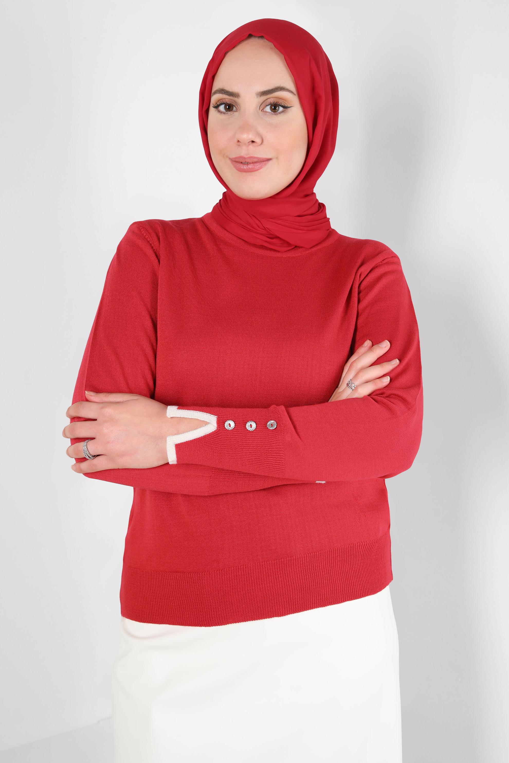 Tesettür giyim MERCAN BİSİKLET YAKA TRİKO KAZAK 44053-1