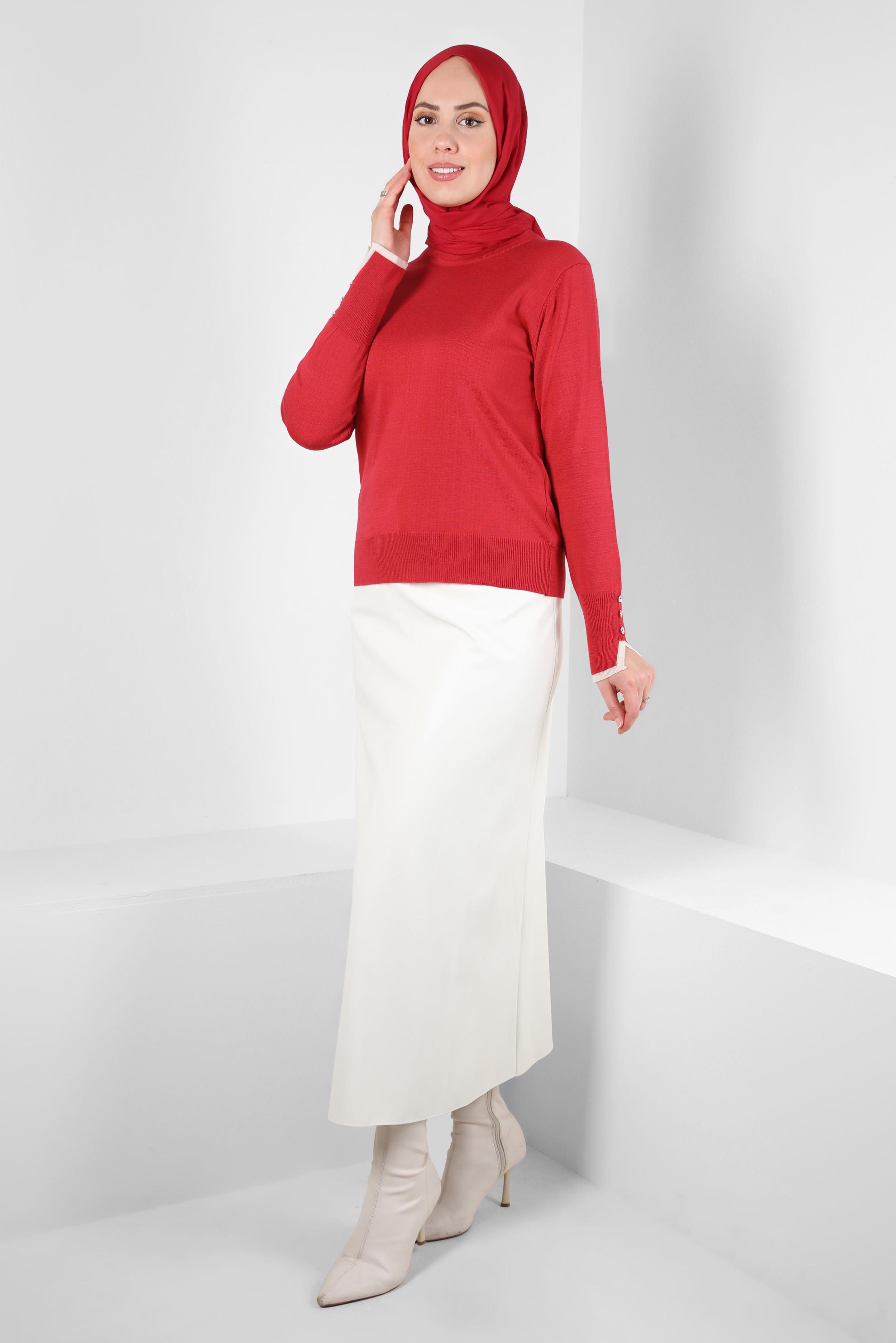 Tesettür giyim MERCAN BİSİKLET YAKA TRİKO KAZAK 44053-1