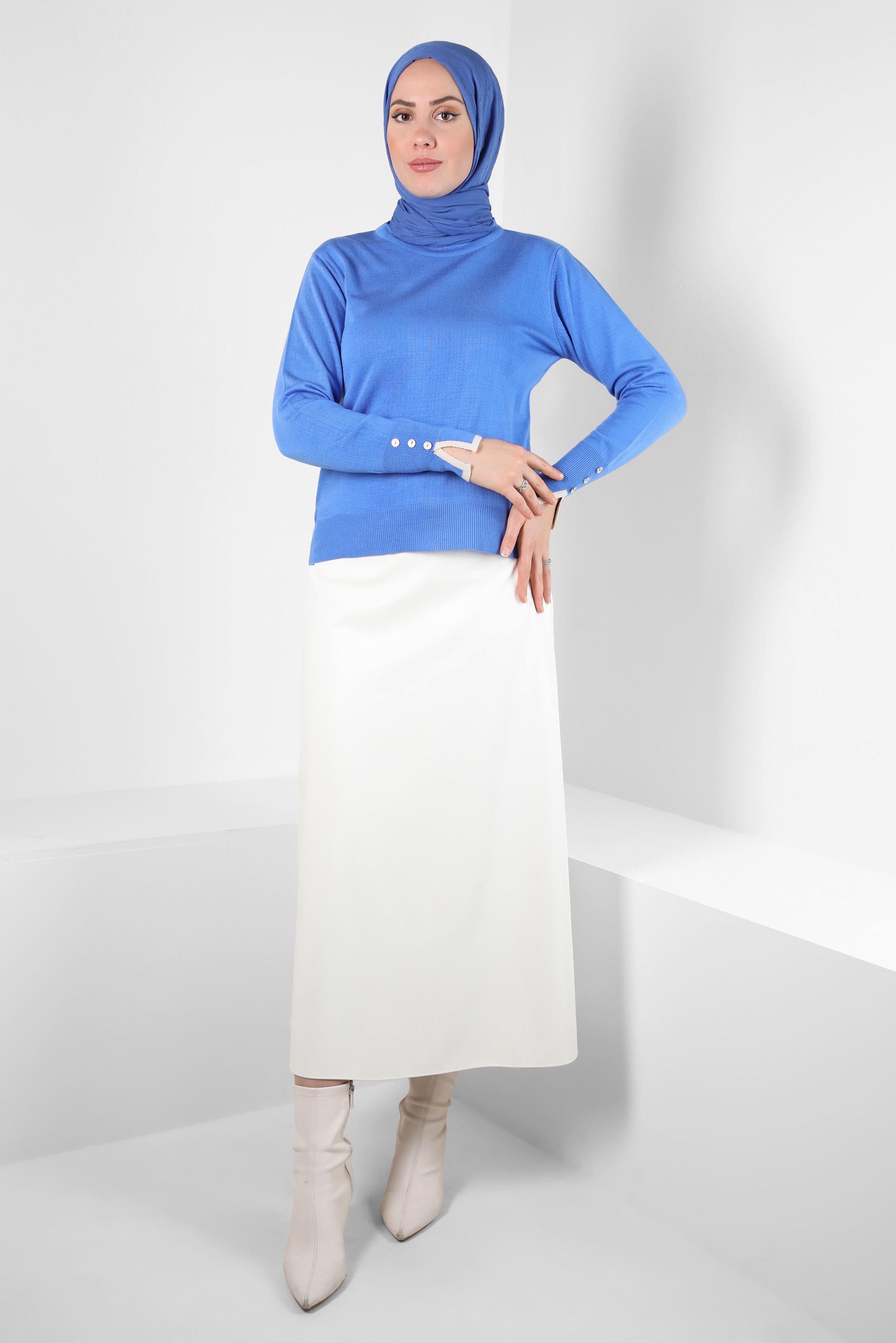 Tesettür giyim MAVİ BİSİKLET YAKA TRİKO KAZAK 44053-1