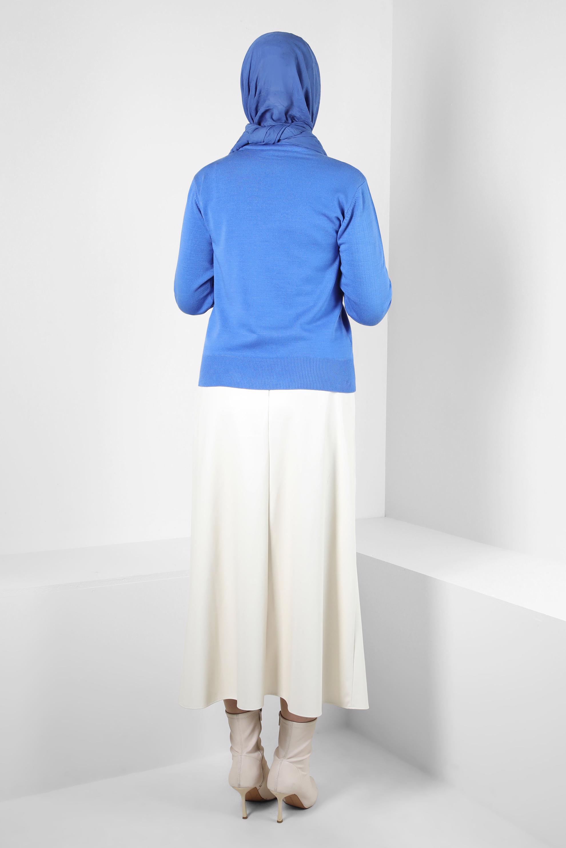 Tesettür giyim MAVİ BİSİKLET YAKA TRİKO KAZAK 44053-1