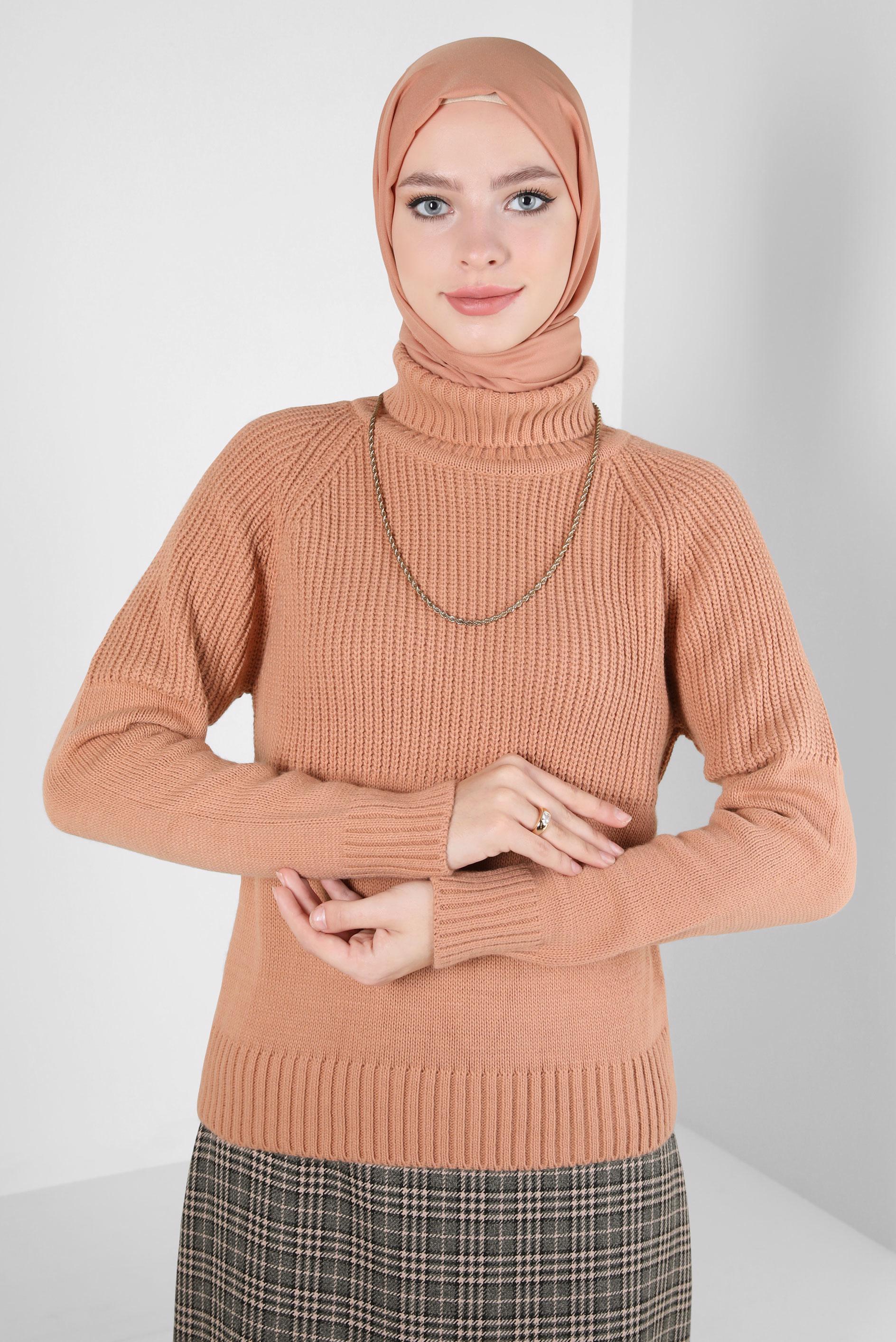 Tesettür giyim PUDRA BOĞAZLI YAKA TRİKO KAZAK 44068