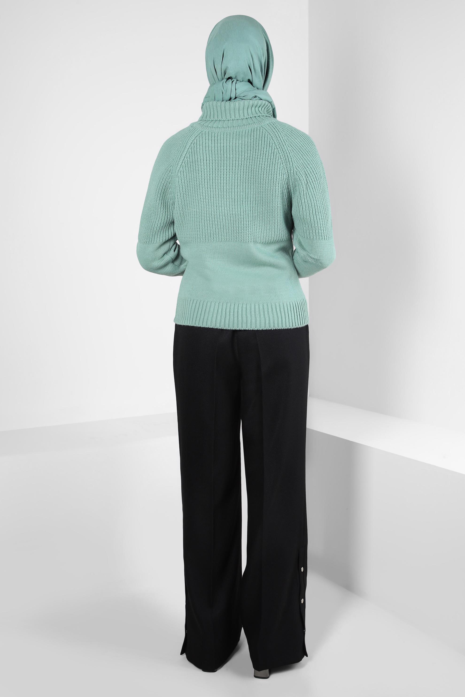 Tesettür giyim MAVİ BOĞAZLI YAKA TRİKO KAZAK 44068