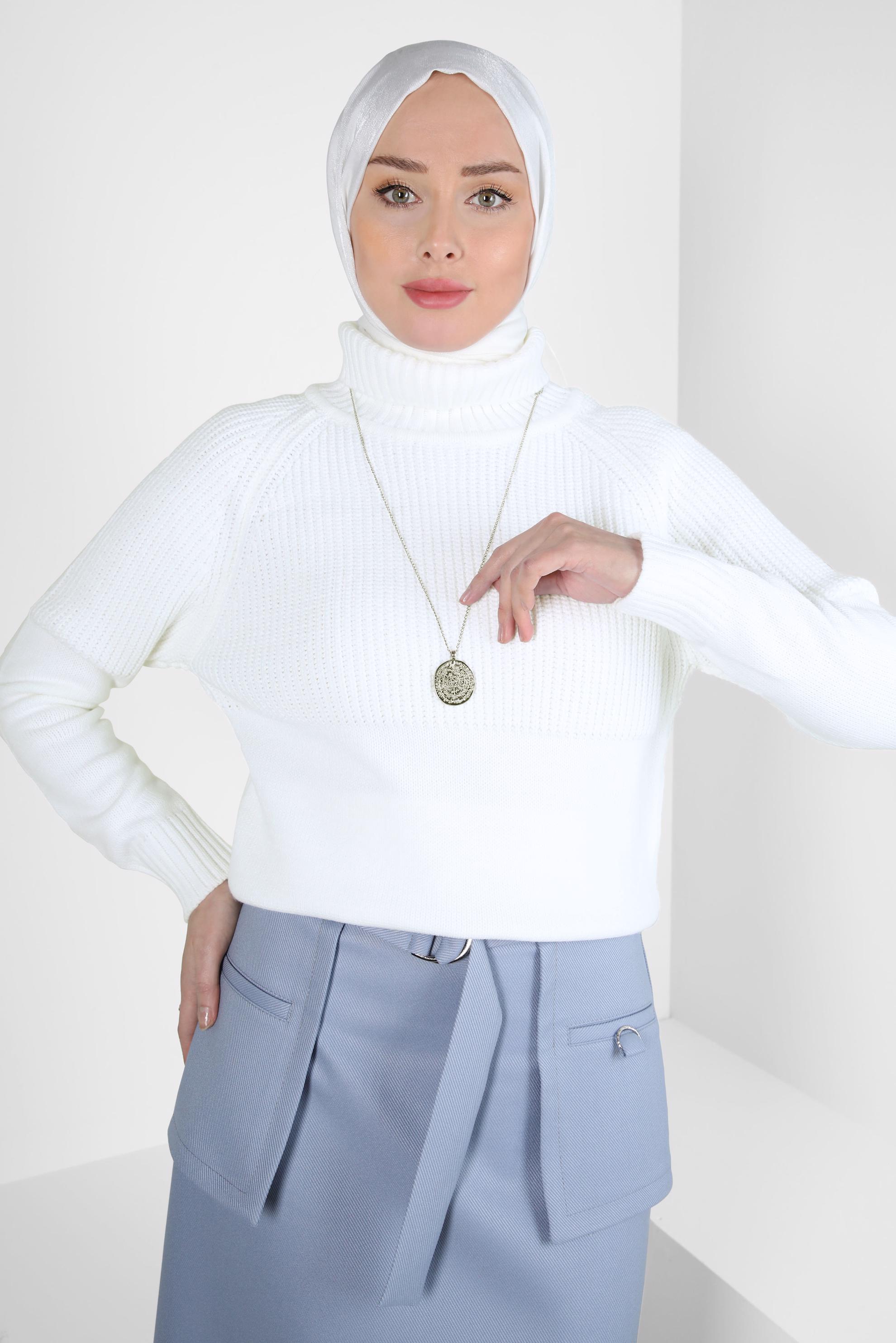 Vêtements hijab BLANC PULL COL ROULÉ 44068