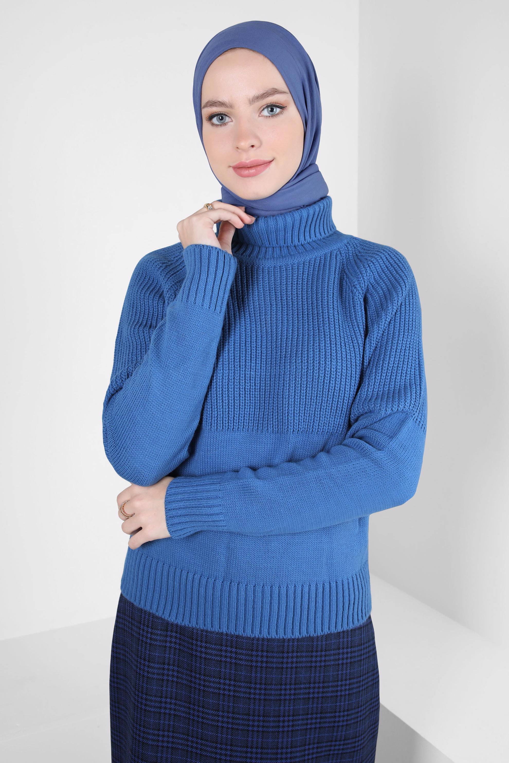 Hijab clothing NAVY BLUE TURTLENECK KNITWEAR SWEATER 44068