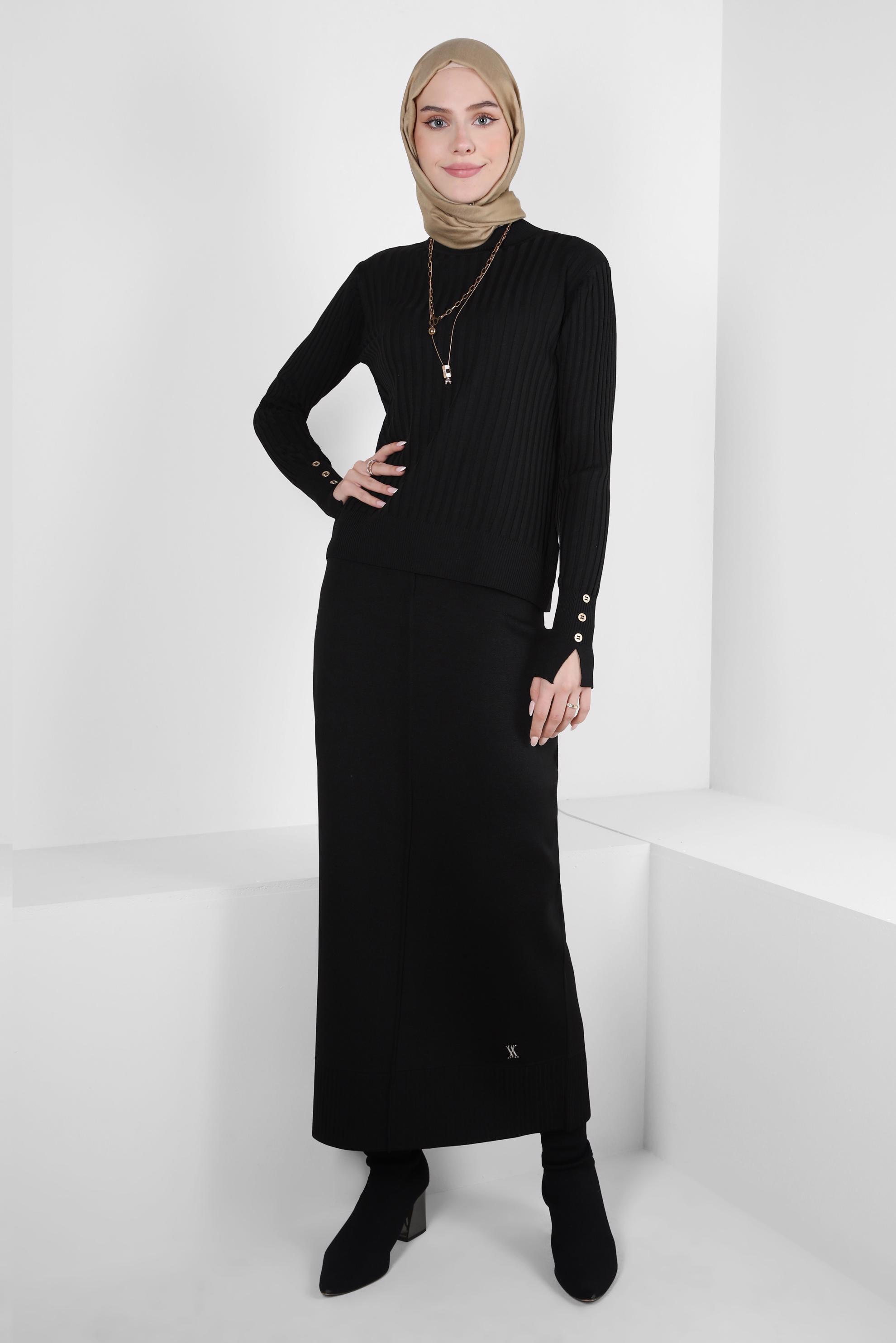Tesettür giyim SİYAH TRİKO KAZAK 44071