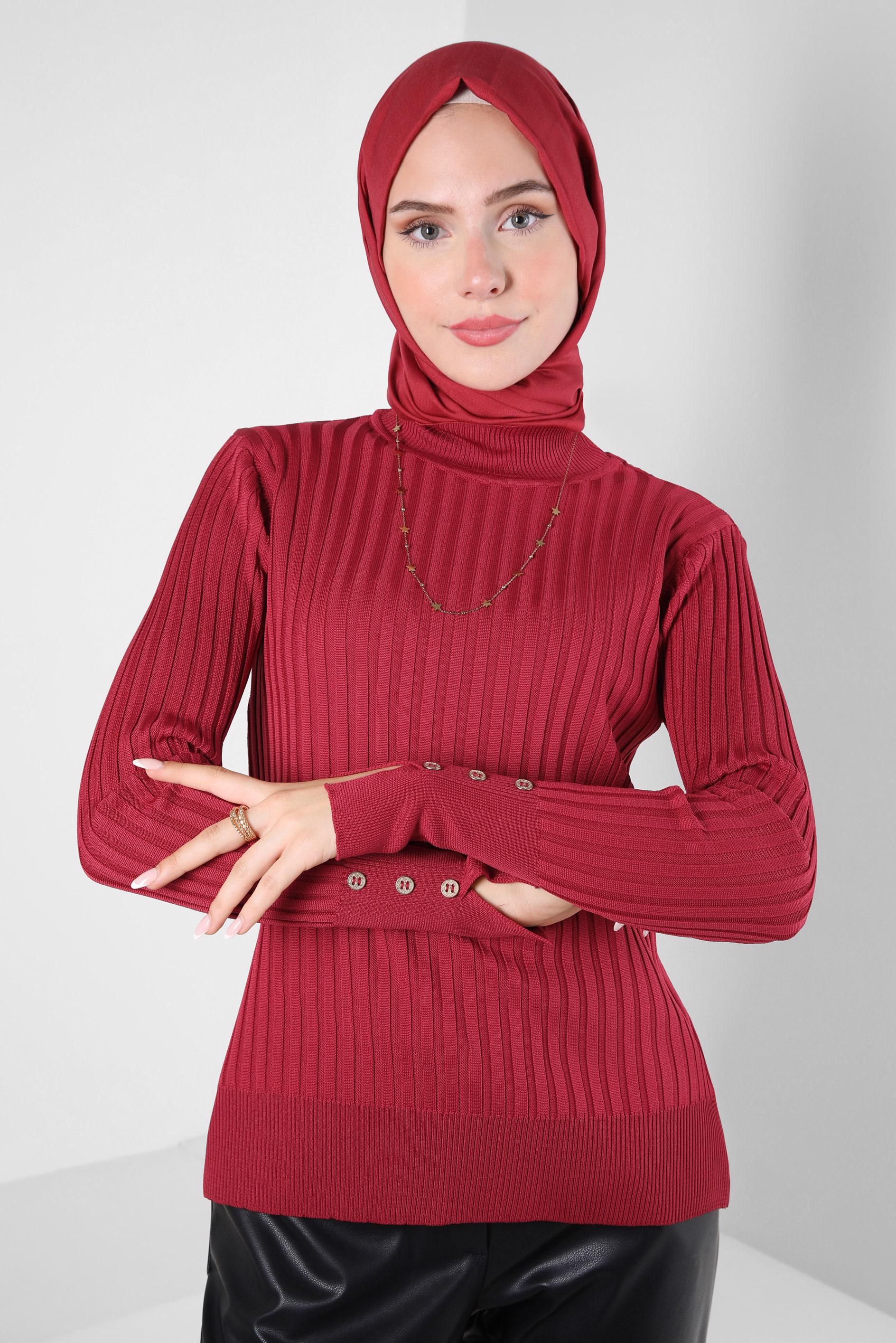 Tesettür giyim KIRMIZI TRİKO KAZAK 44071