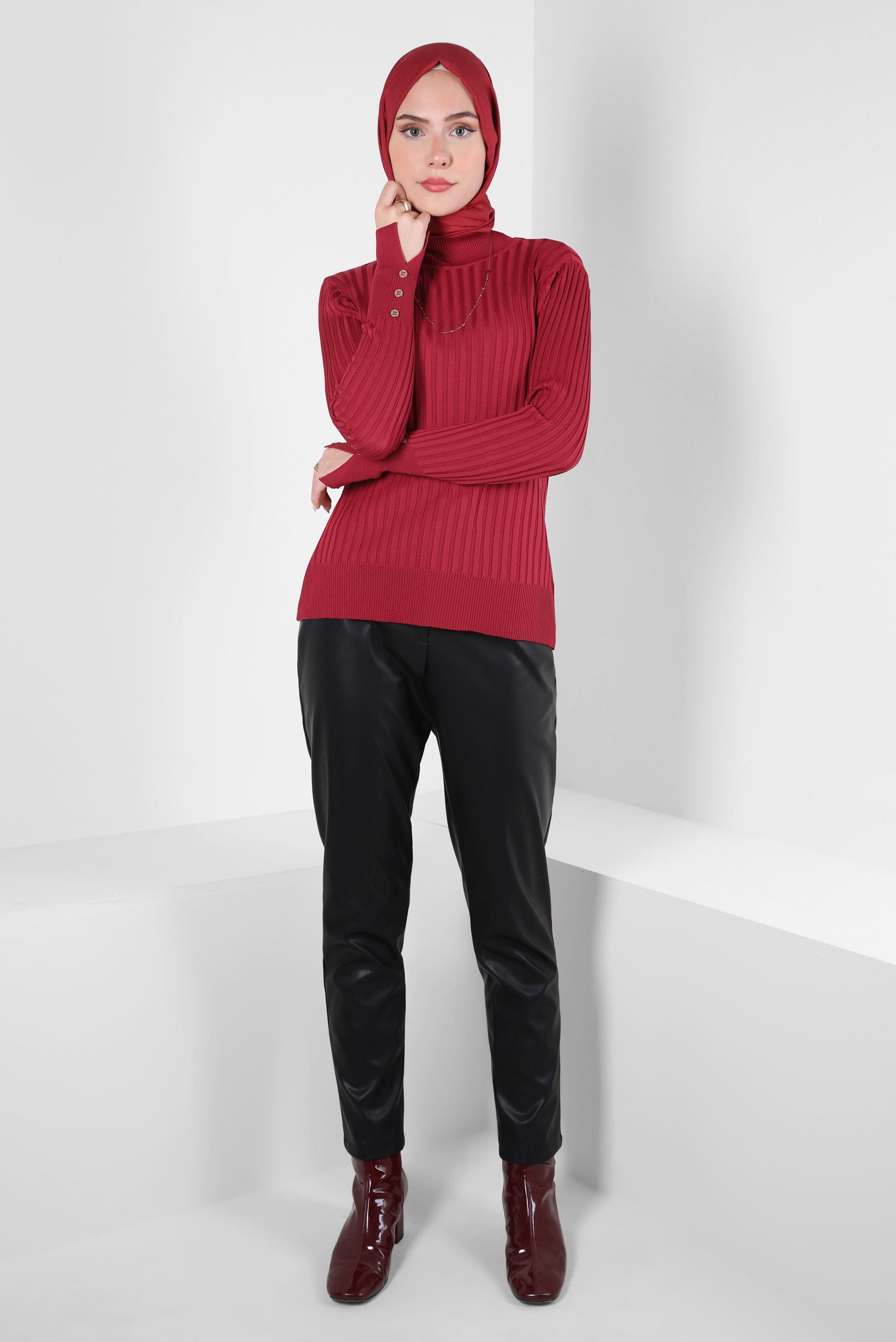 Tesettür giyim KIRMIZI TRİKO KAZAK 44071