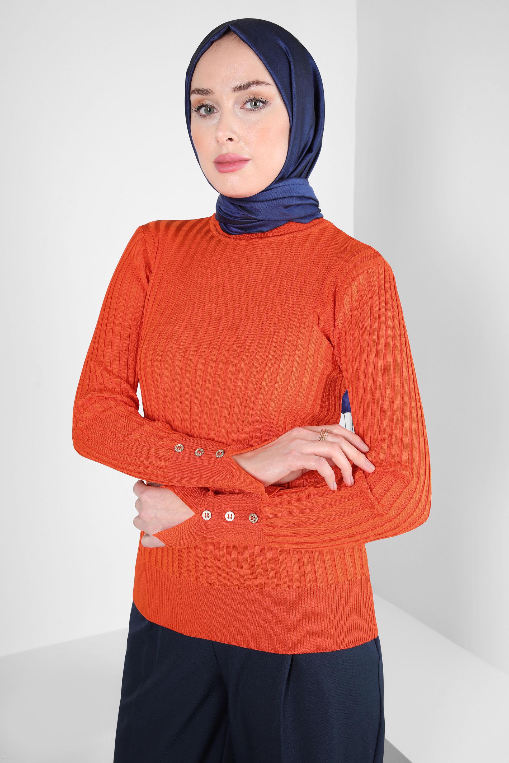 Tesettür giyim TURUNCU TRİKO KAZAK 44071