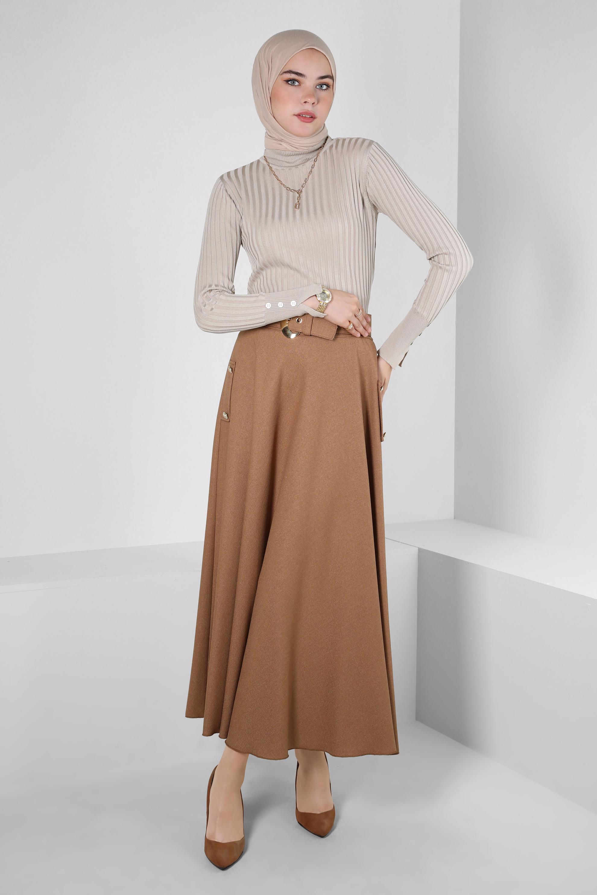 Tesettür giyim BEJ TRİKO KAZAK 44071
