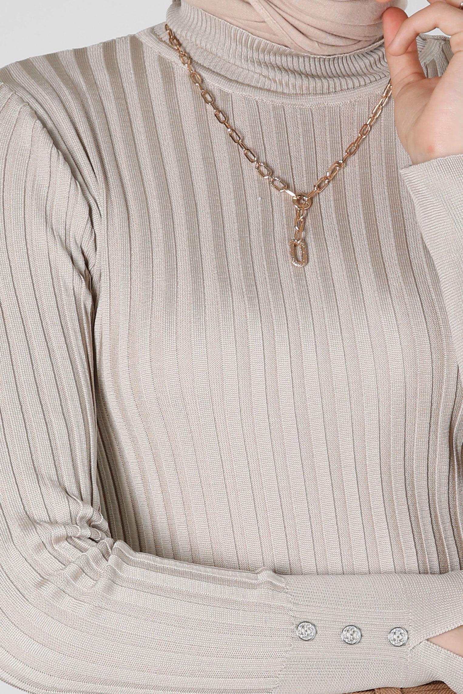 Tesettür giyim BEJ TRİKO KAZAK 44071