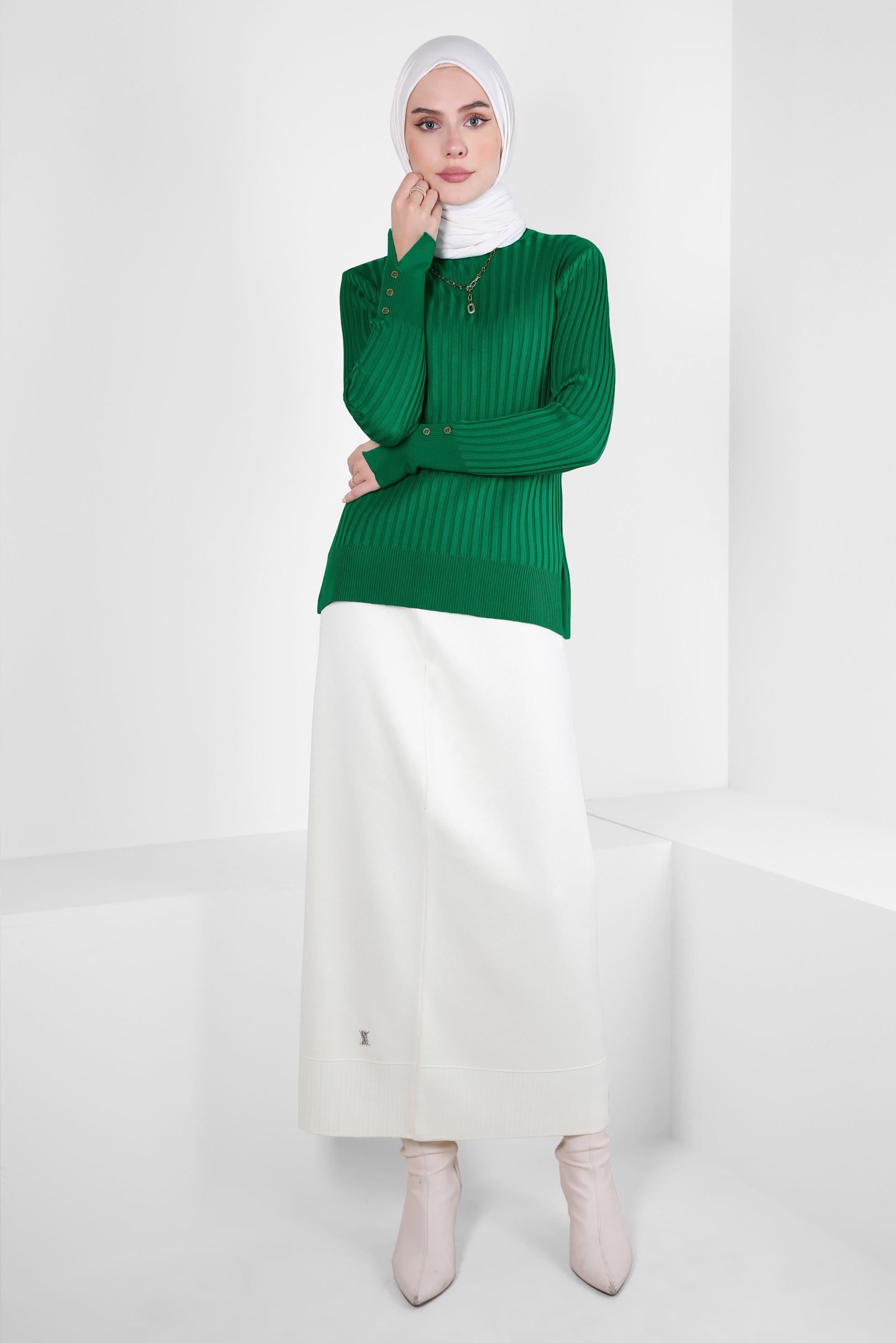 Tesettür giyim YEŞİL TRİKO KAZAK 44071