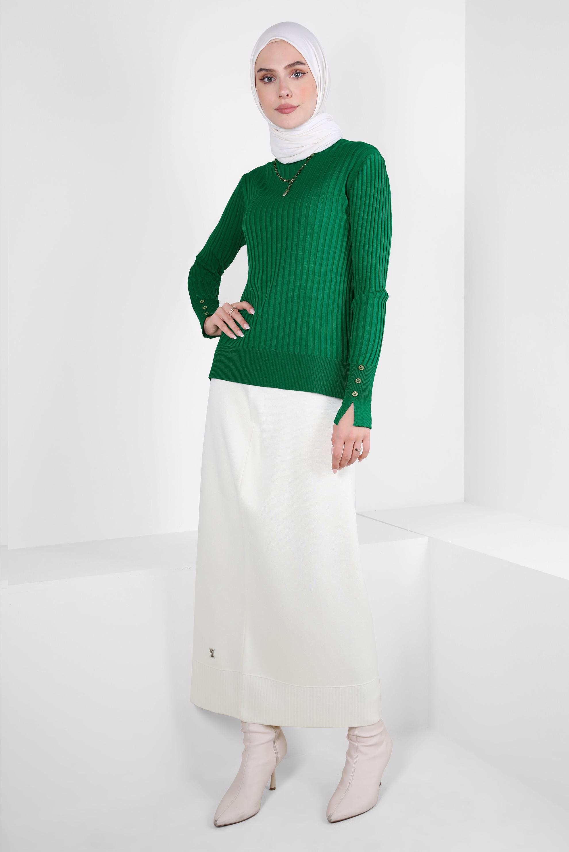 Tesettür giyim YEŞİL TRİKO KAZAK 44071