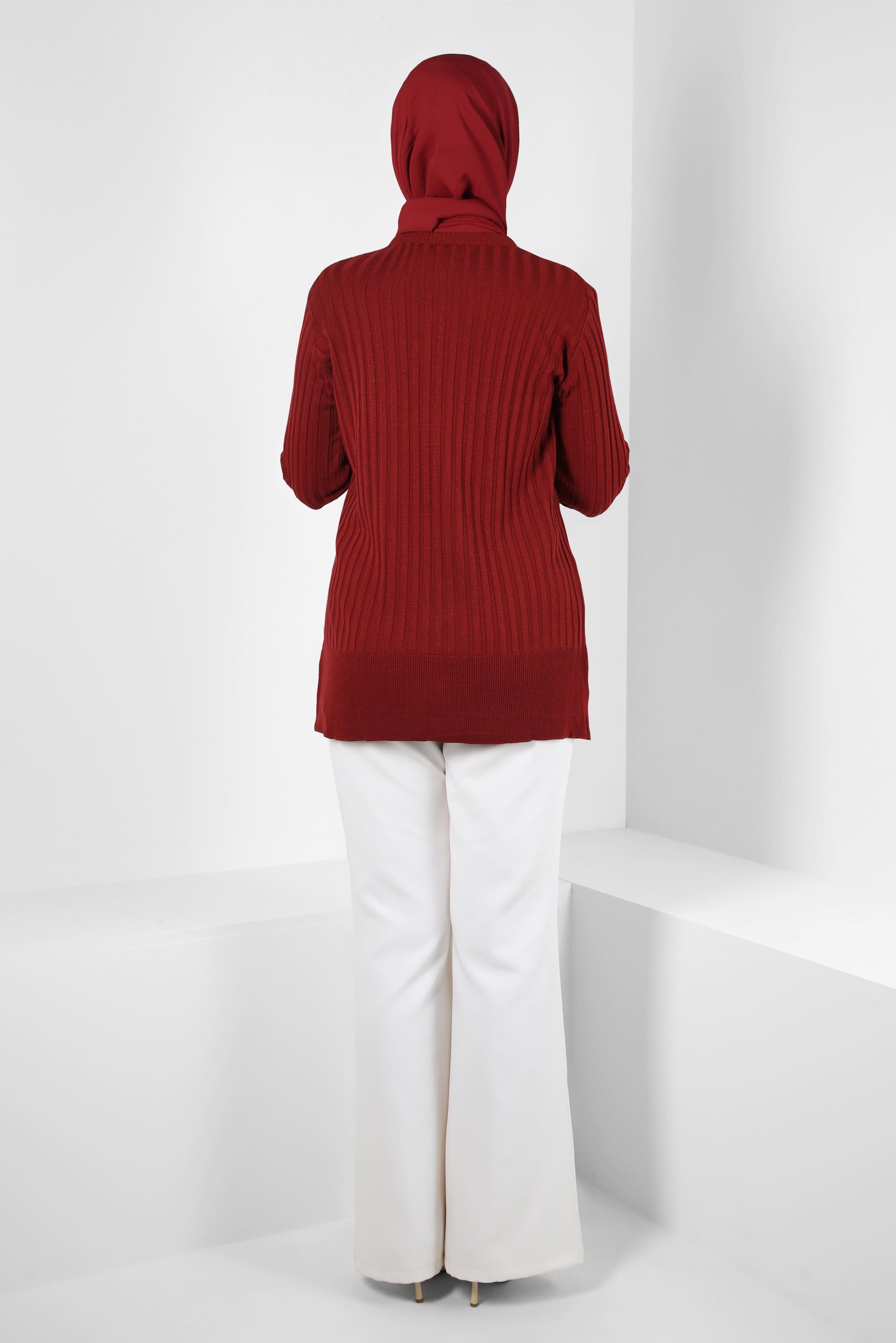 Tesettür giyim BORDO DÜĞME DETAYLI TRİKO KAZAK 44073-1