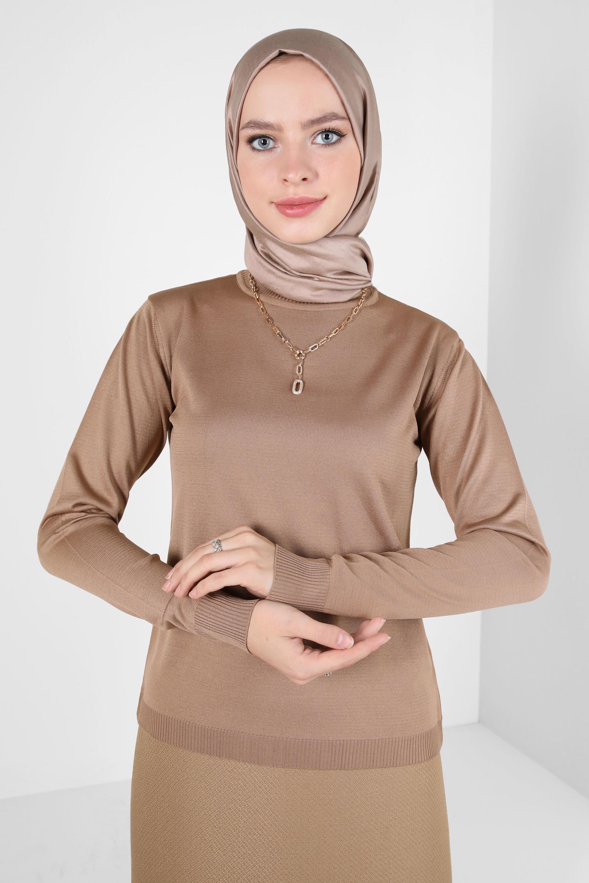 Tesettür giyim KAHVE TRİKO KAZAK 44074