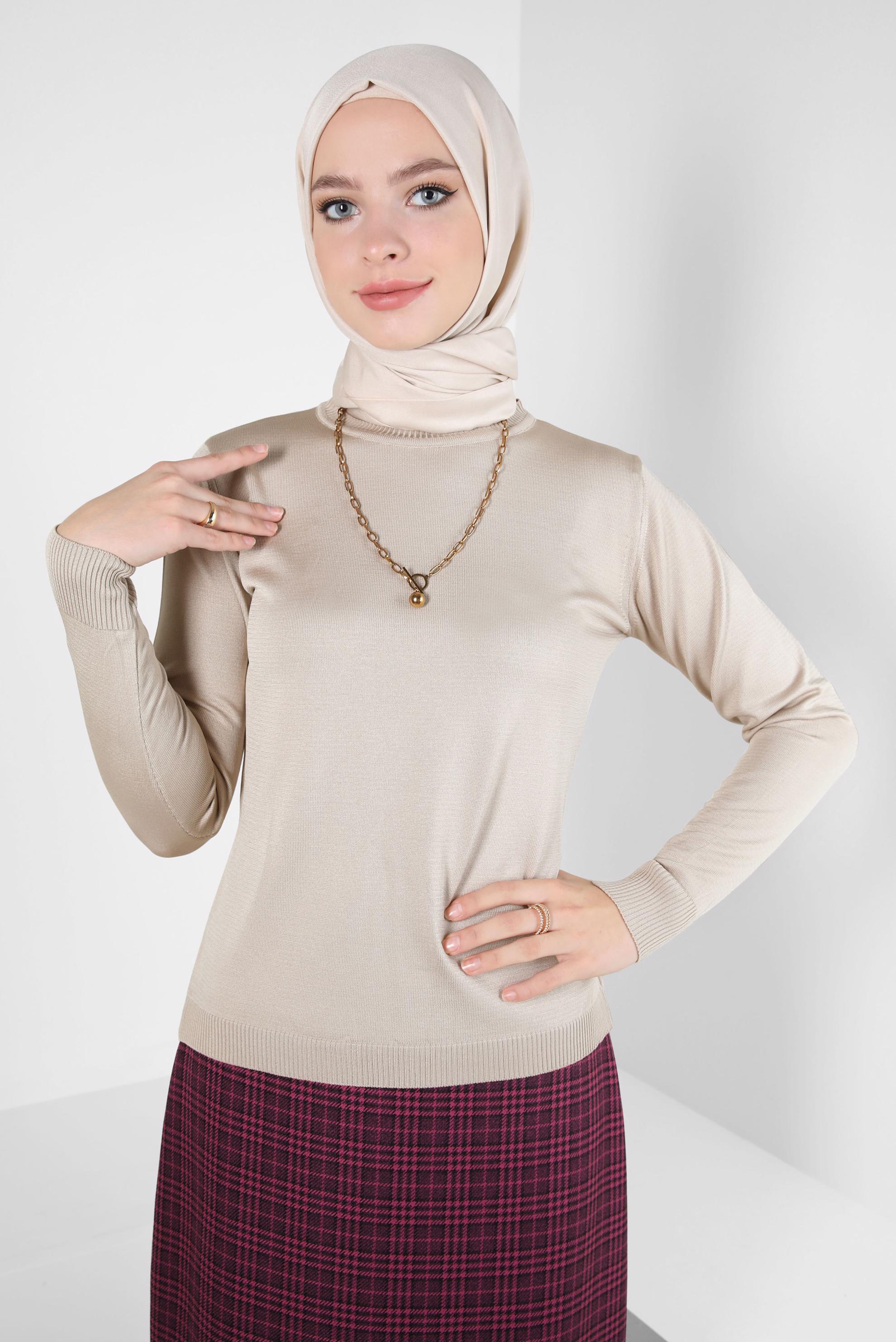 Tesettür giyim BEJ TRİKO KAZAK 44074