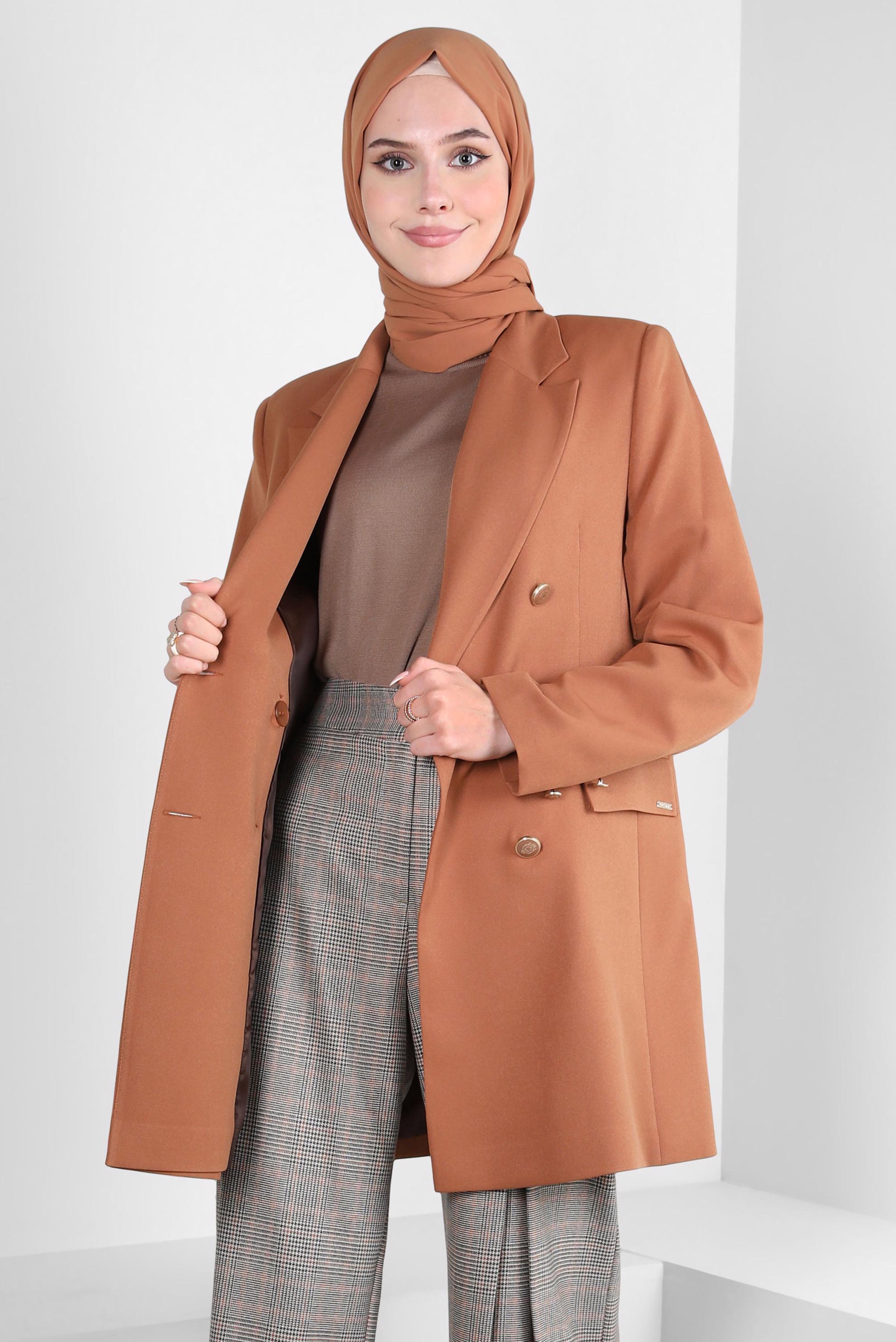 Tesettür giyim KAHVE YARIM KOLLU TRİKO KAZAK 44075