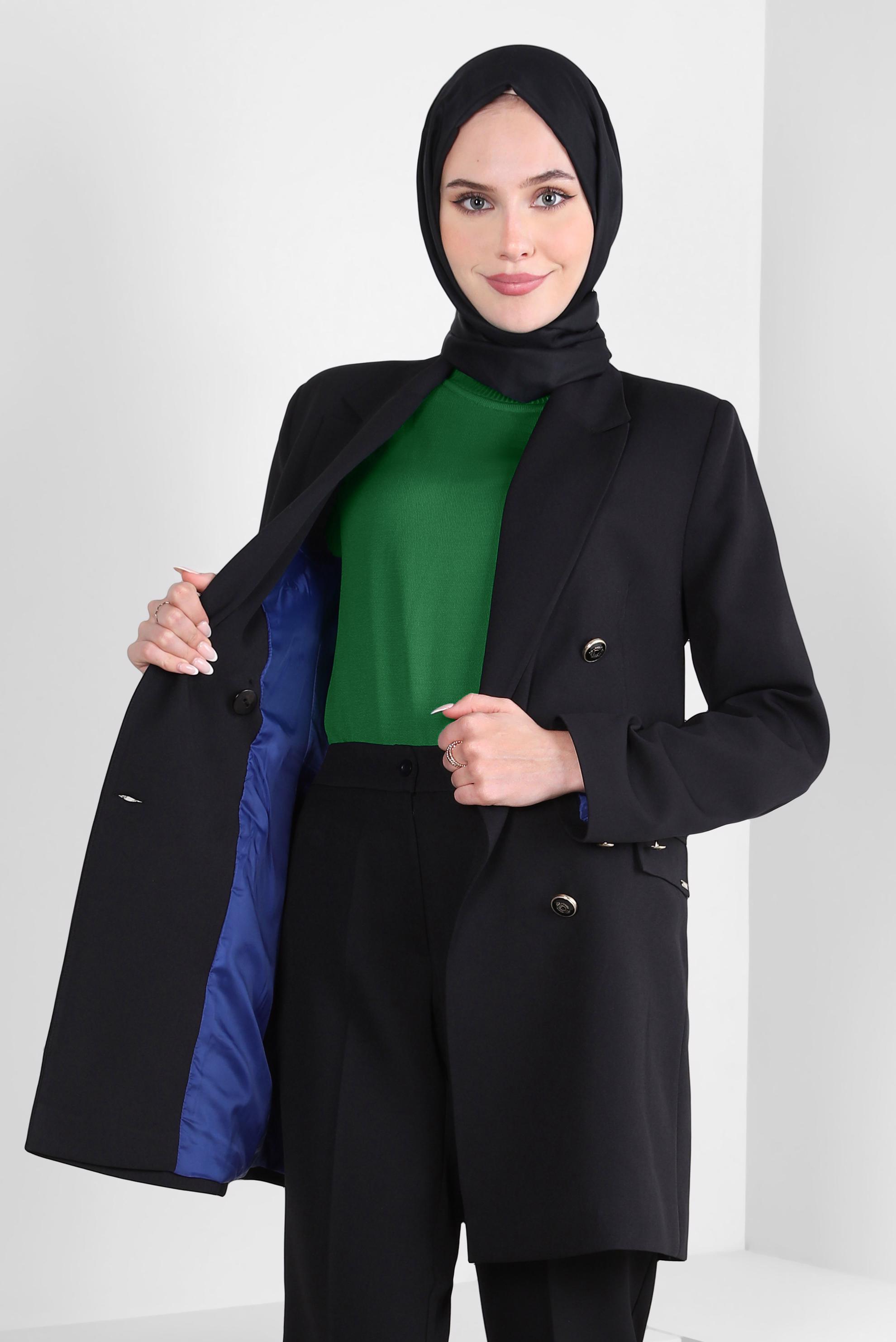 Tesettür giyim YEŞİL YARIM KOLLU TRİKO KAZAK 44075