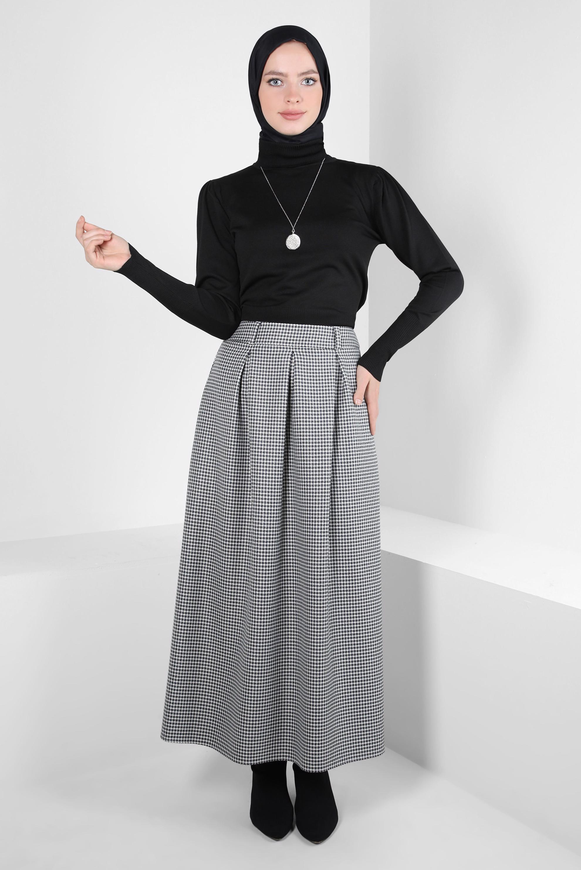 Tesettür giyim SİYAH BOĞAZLI YAKA TRİKO KAZAK 44097