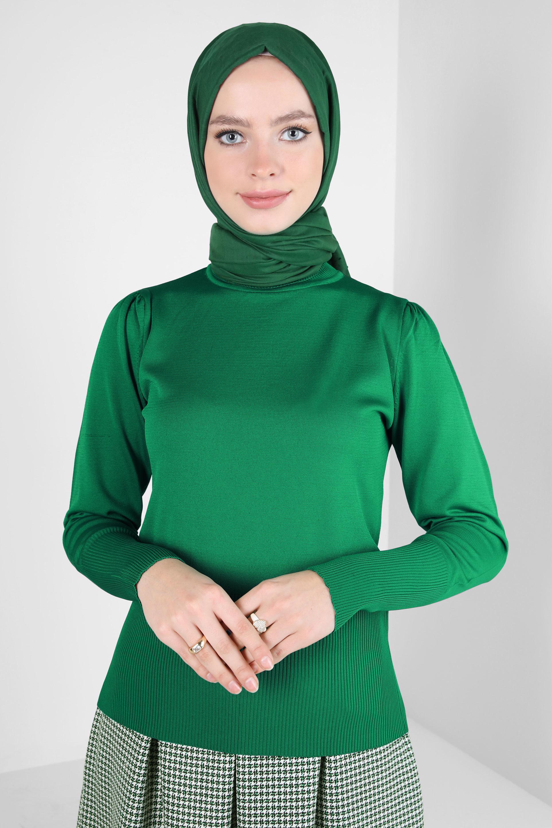 Tesettür giyim YEŞİL BOĞAZLI YAKA TRİKO KAZAK 44097
