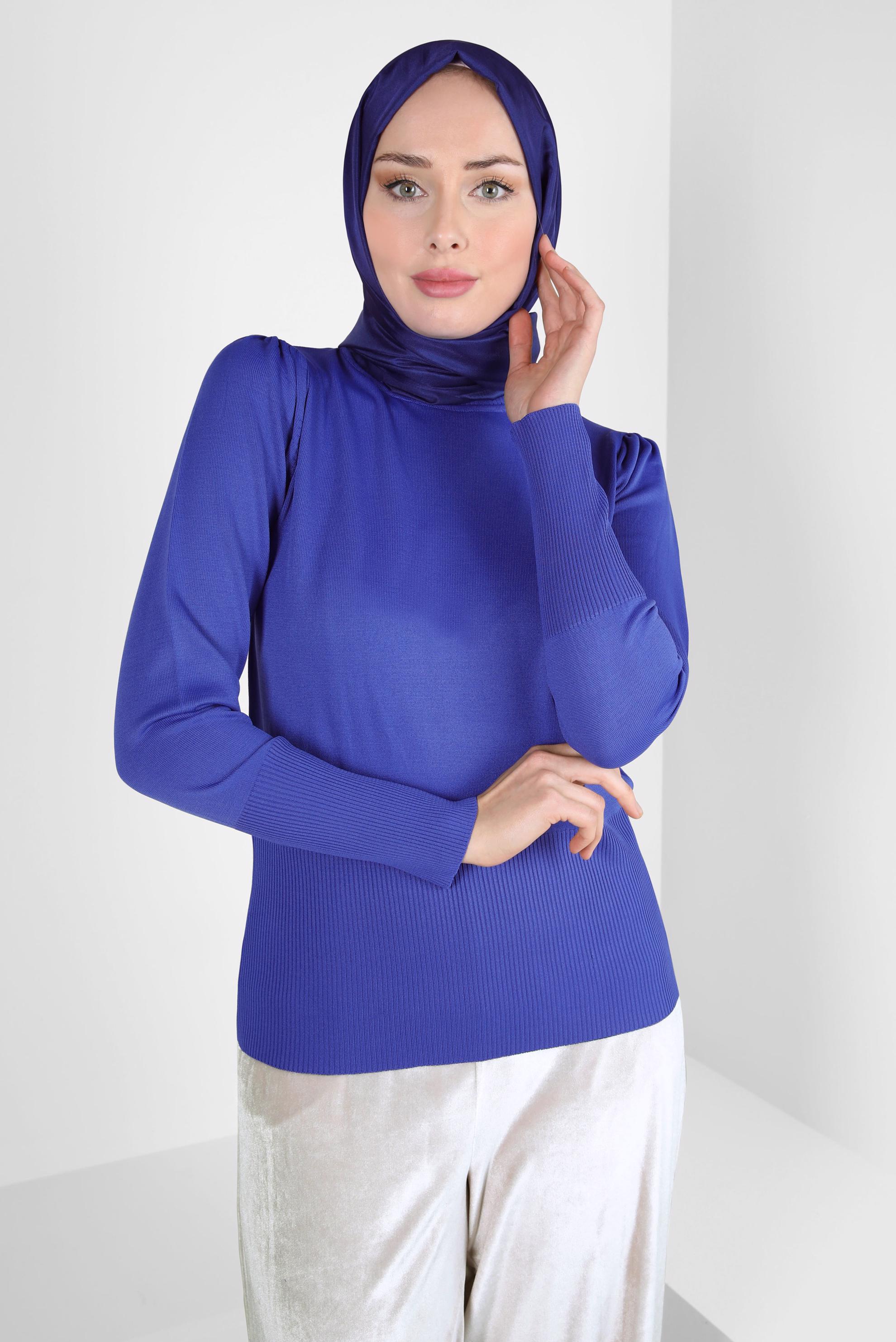 Tesettür giyim LACİVERT BOĞAZLI YAKA TRİKO KAZAK 44097