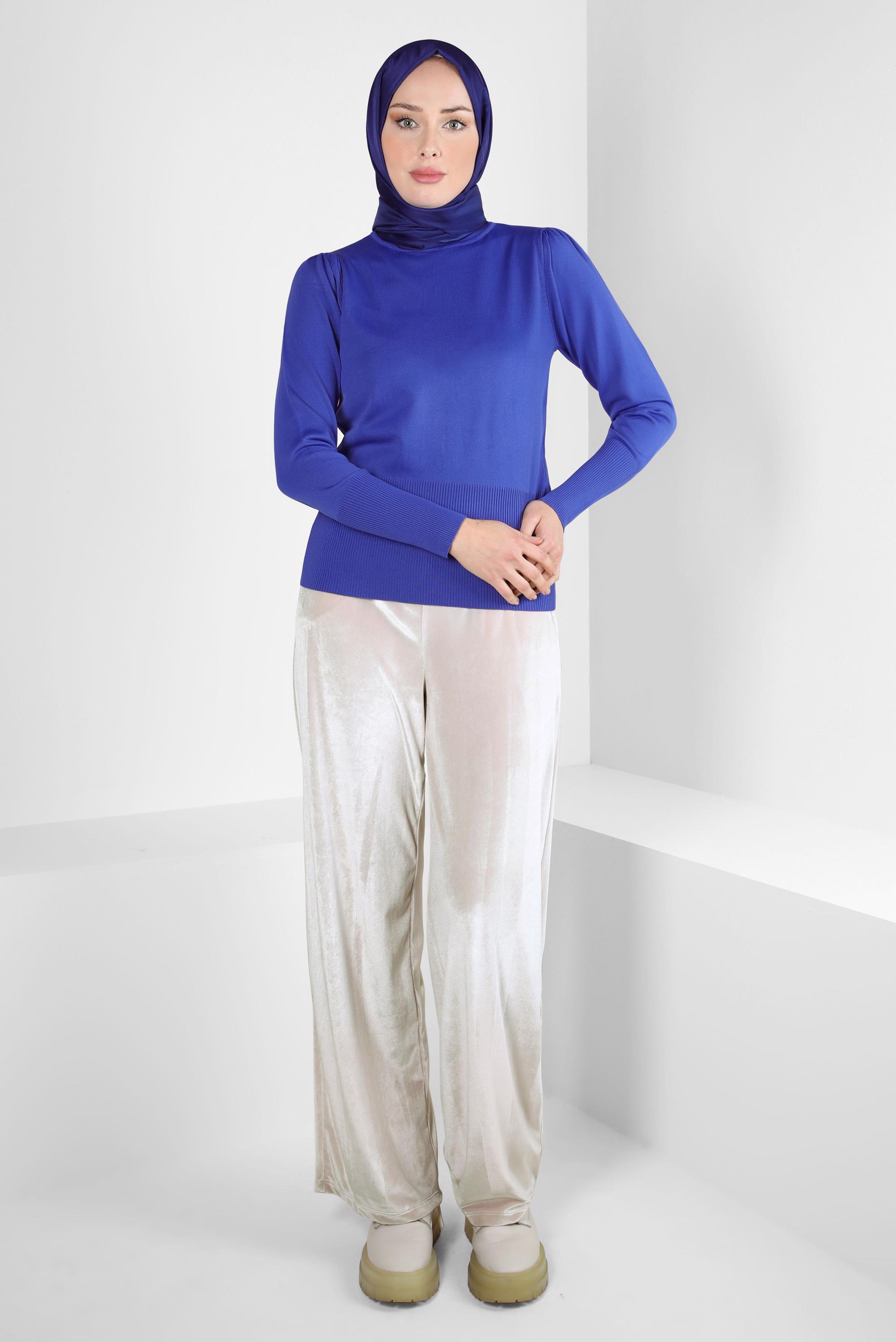 Tesettür giyim LACİVERT BOĞAZLI YAKA TRİKO KAZAK 44097