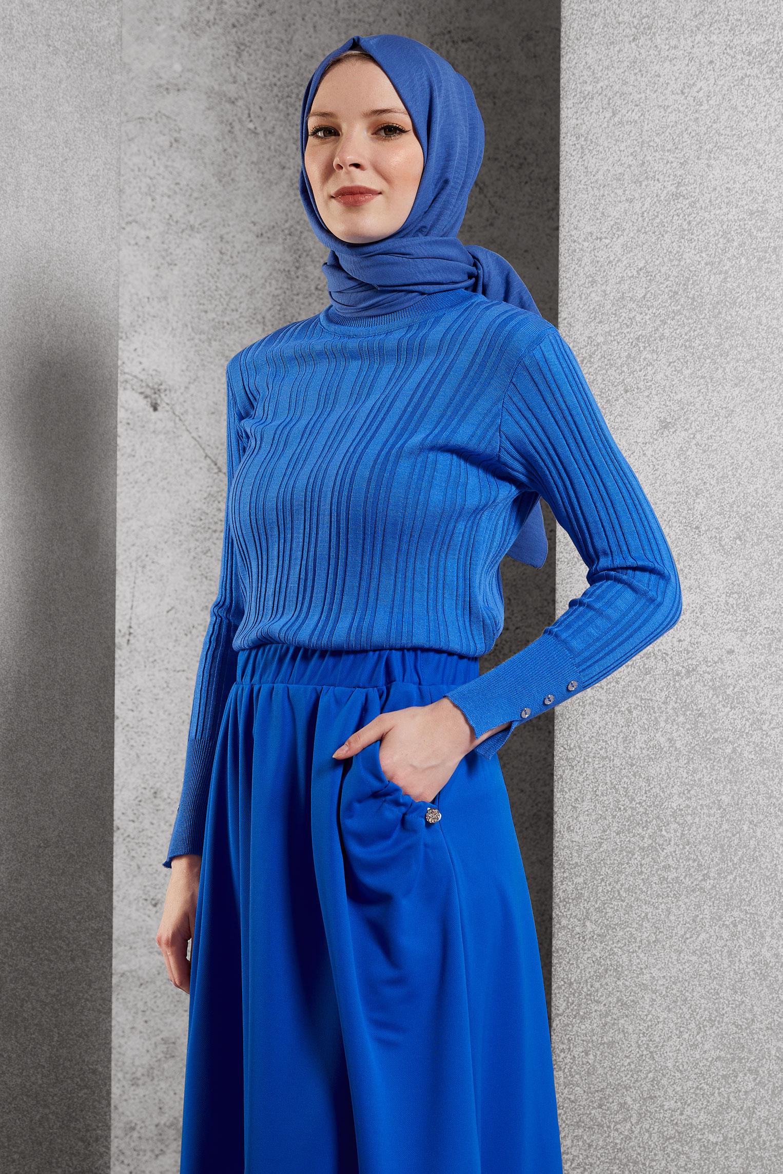 Tesettür giyim MAVİ TRİKO KAZAK 44098