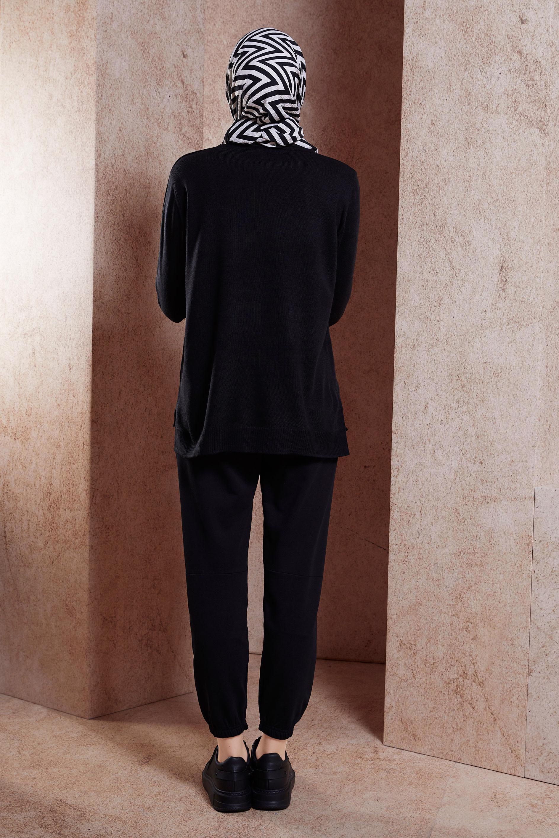 Tesettür giyim SİYAH BİSİKLET YAKA TRİKO KAZAK 44369