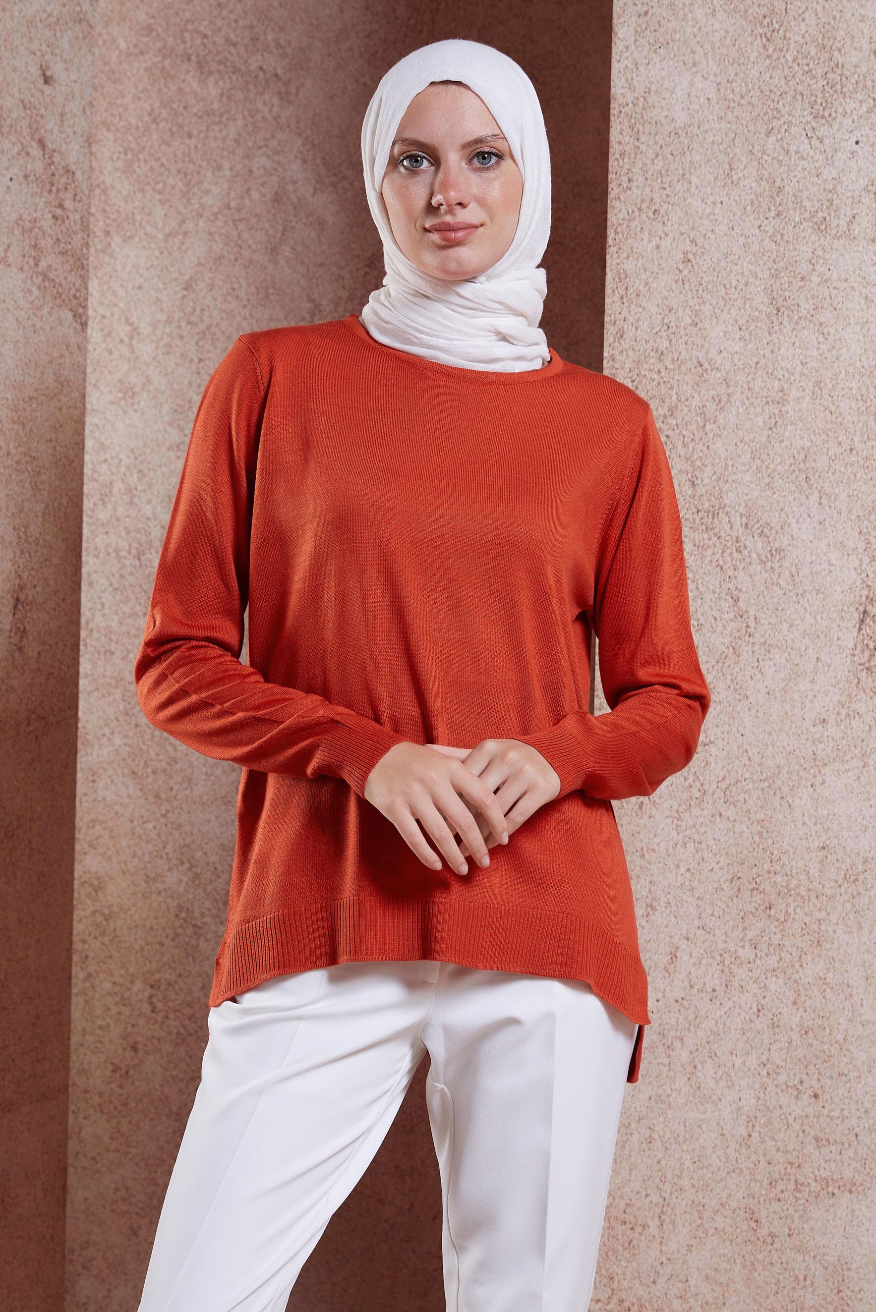 Vêtements hijab ORANGE PULL EN MAILLE À COL RAS DU COU 44369