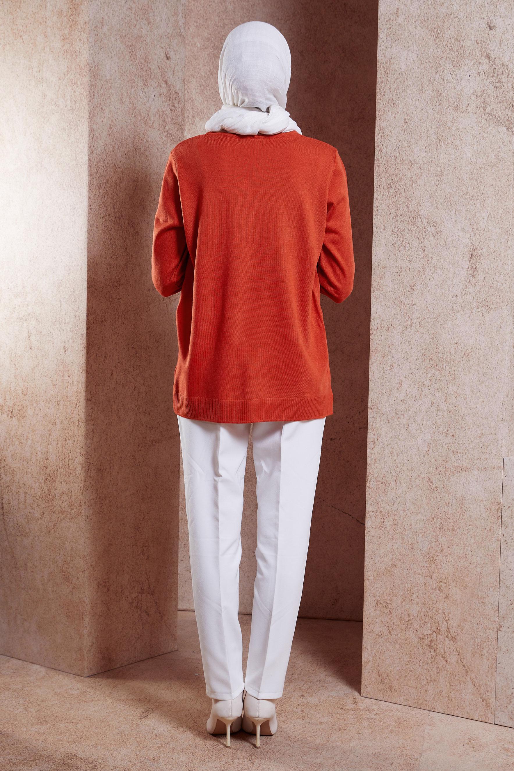 Vêtements hijab ORANGE PULL EN MAILLE À COL RAS DU COU 44369