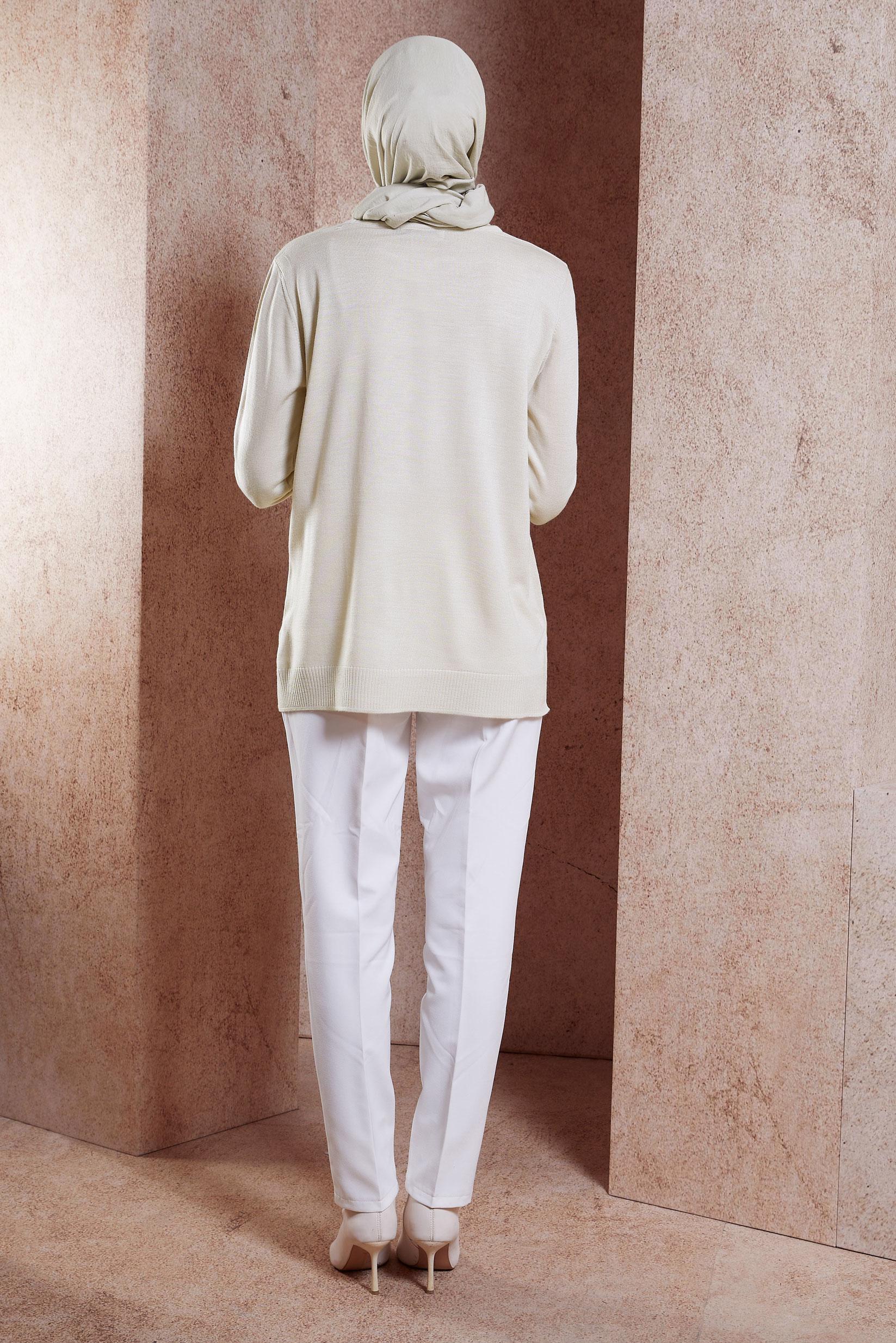 Tesettür giyim BEJ BİSİKLET YAKA TRİKO KAZAK 44369