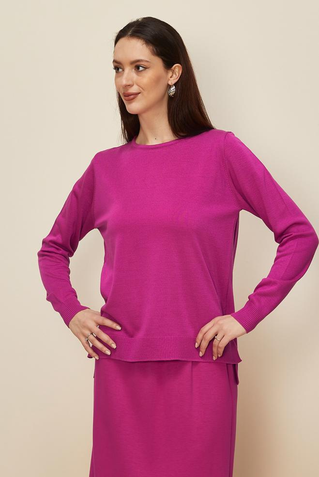 Hijab clothing FUCHSIA CREW-NECK KNITWEAR SWEATER 44369 - ALVİNA