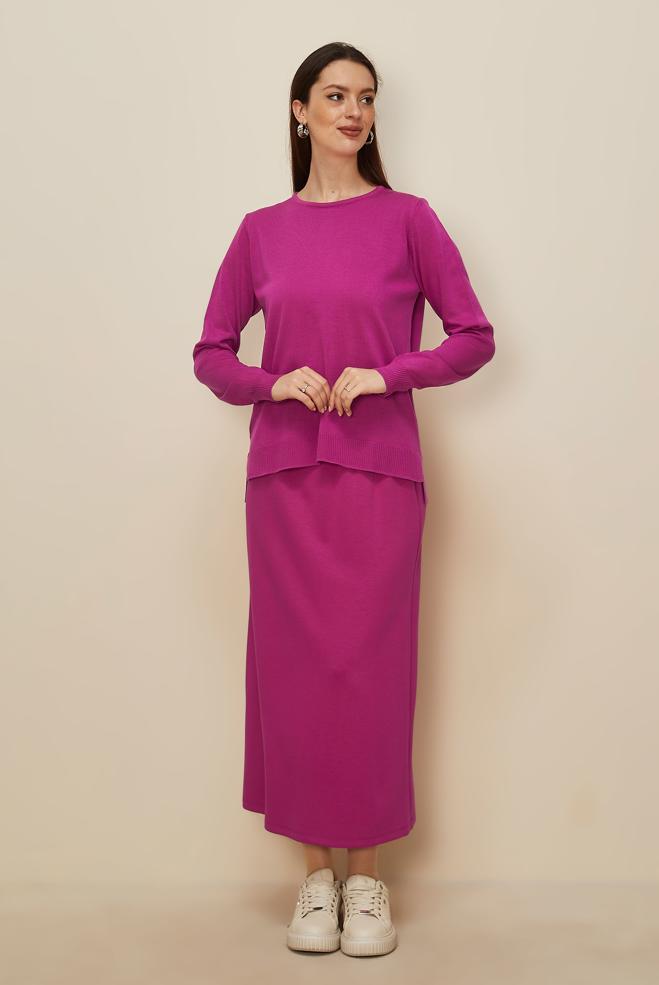 Hijab clothing FUCHSIA CREW-NECK KNITWEAR SWEATER 44369 - ALVİNA