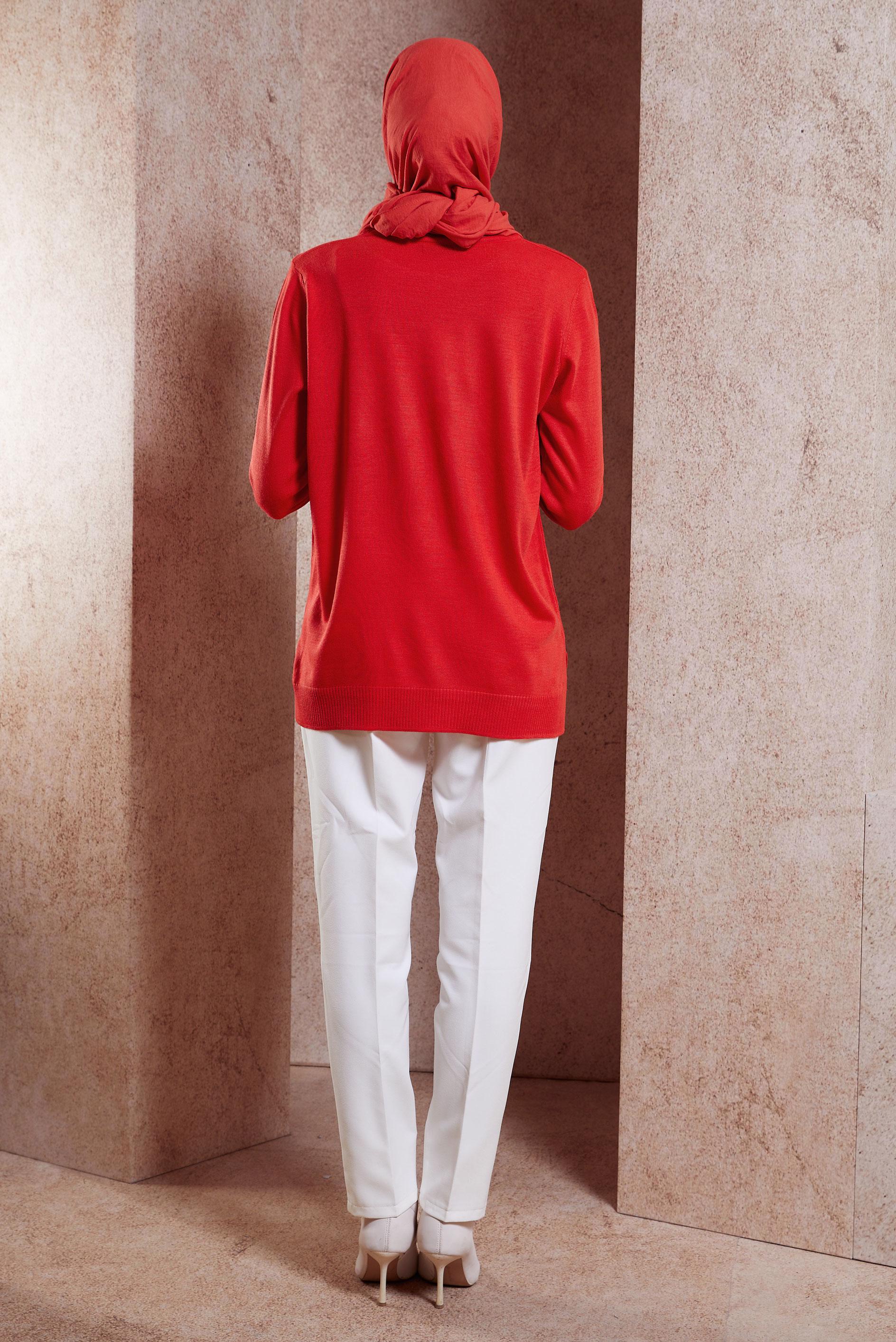 Tesettür giyim KIRMIZI BİSİKLET YAKA TRİKO KAZAK 44369