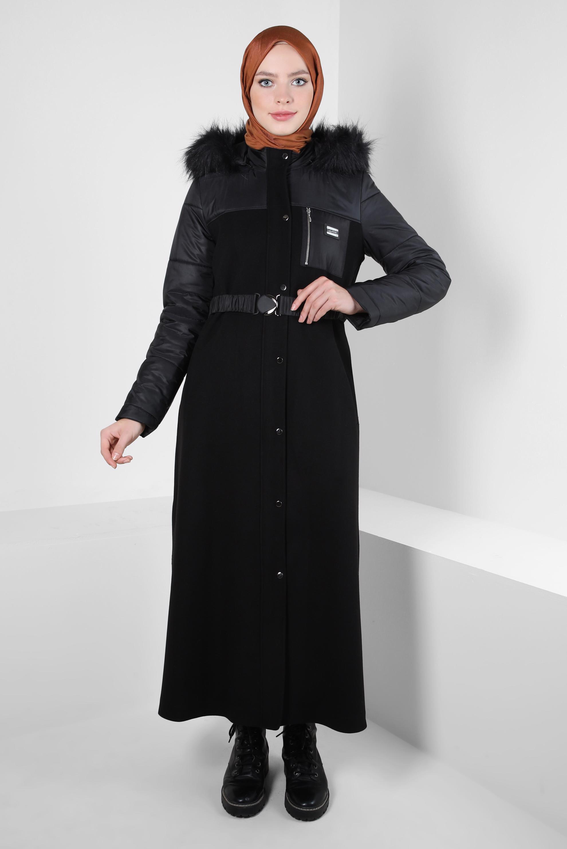 Tesettür giyim SİYAH KEMERLİ MANTO 90231