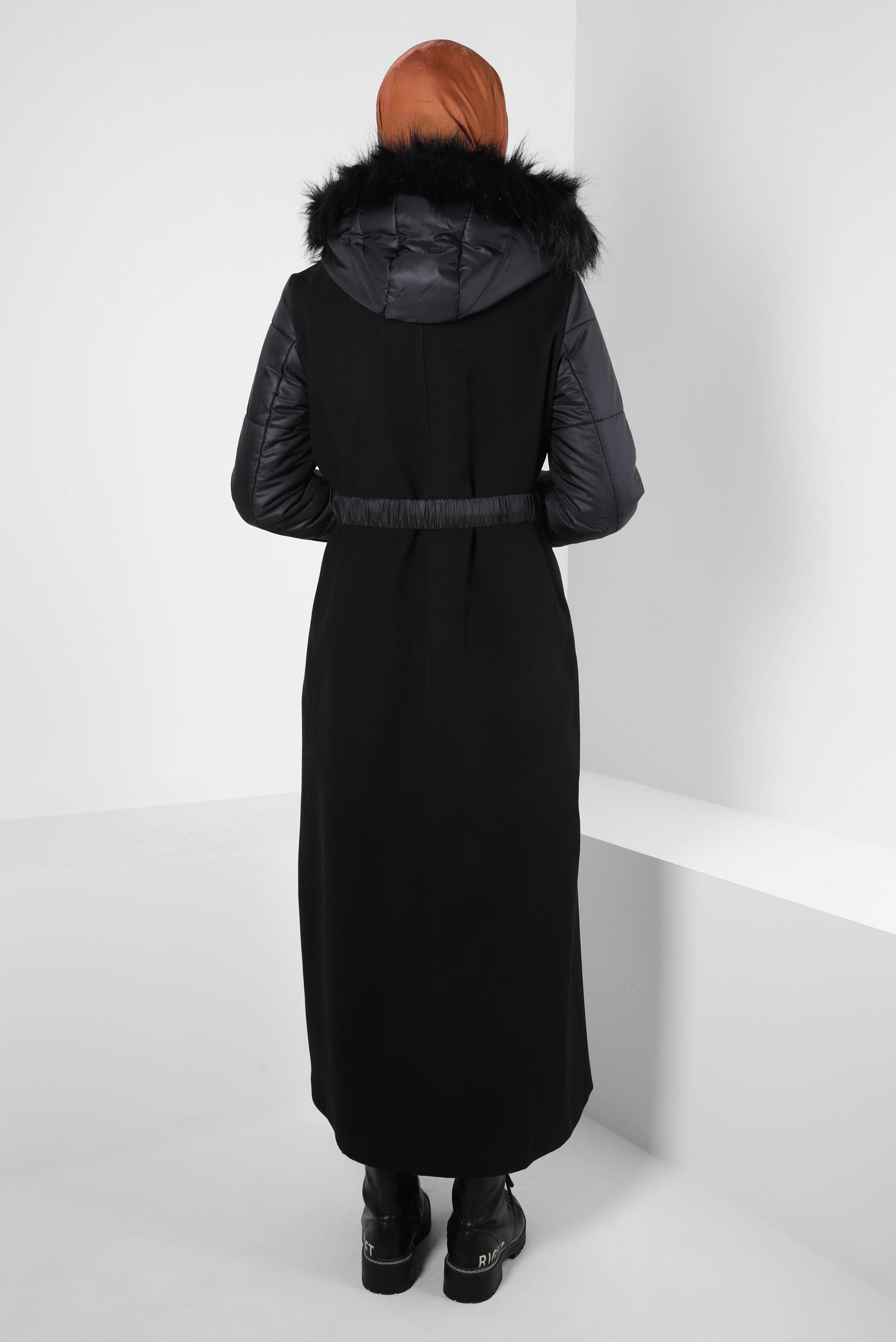 Tesettür giyim SİYAH KEMERLİ MANTO 90231