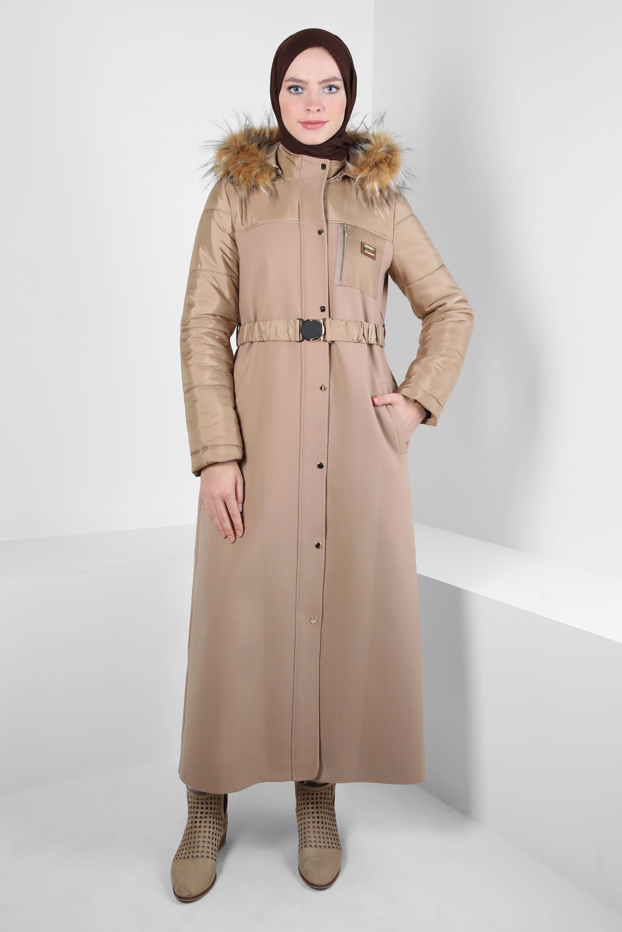 Vêtements hijab BRUN MANTEAU CEINTURE 90231