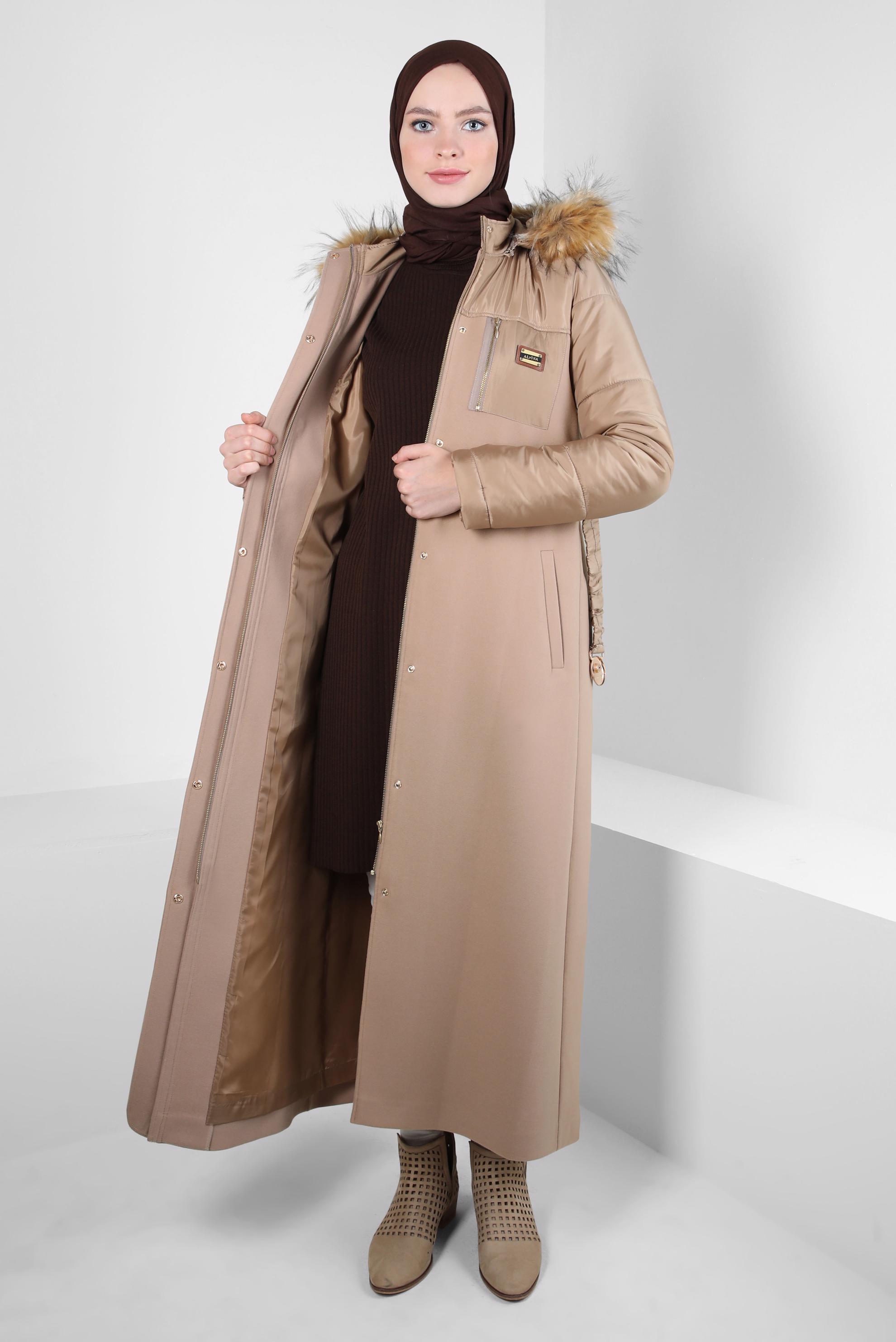 Vêtements hijab BRUN MANTEAU CEINTURE 90231