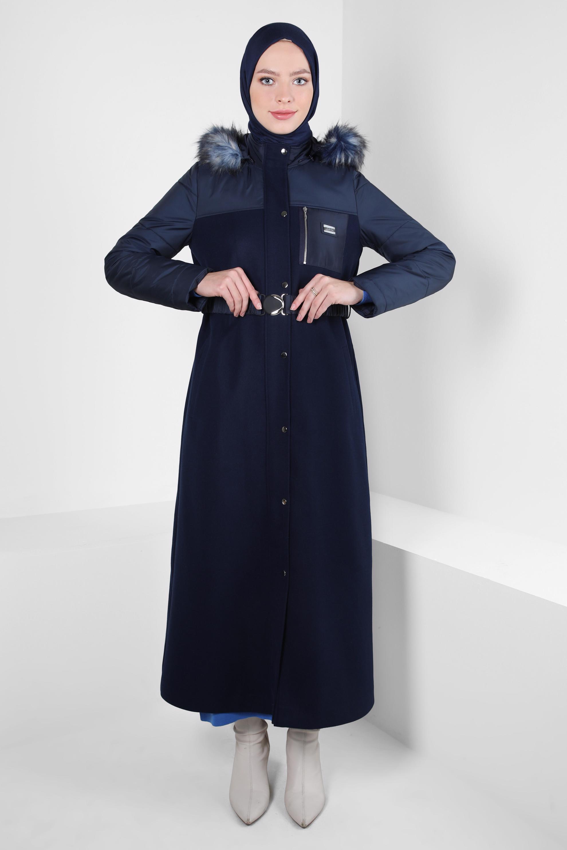 Vêtements hijab BLEU MARINE MANTEAU CEINTURE 90231
