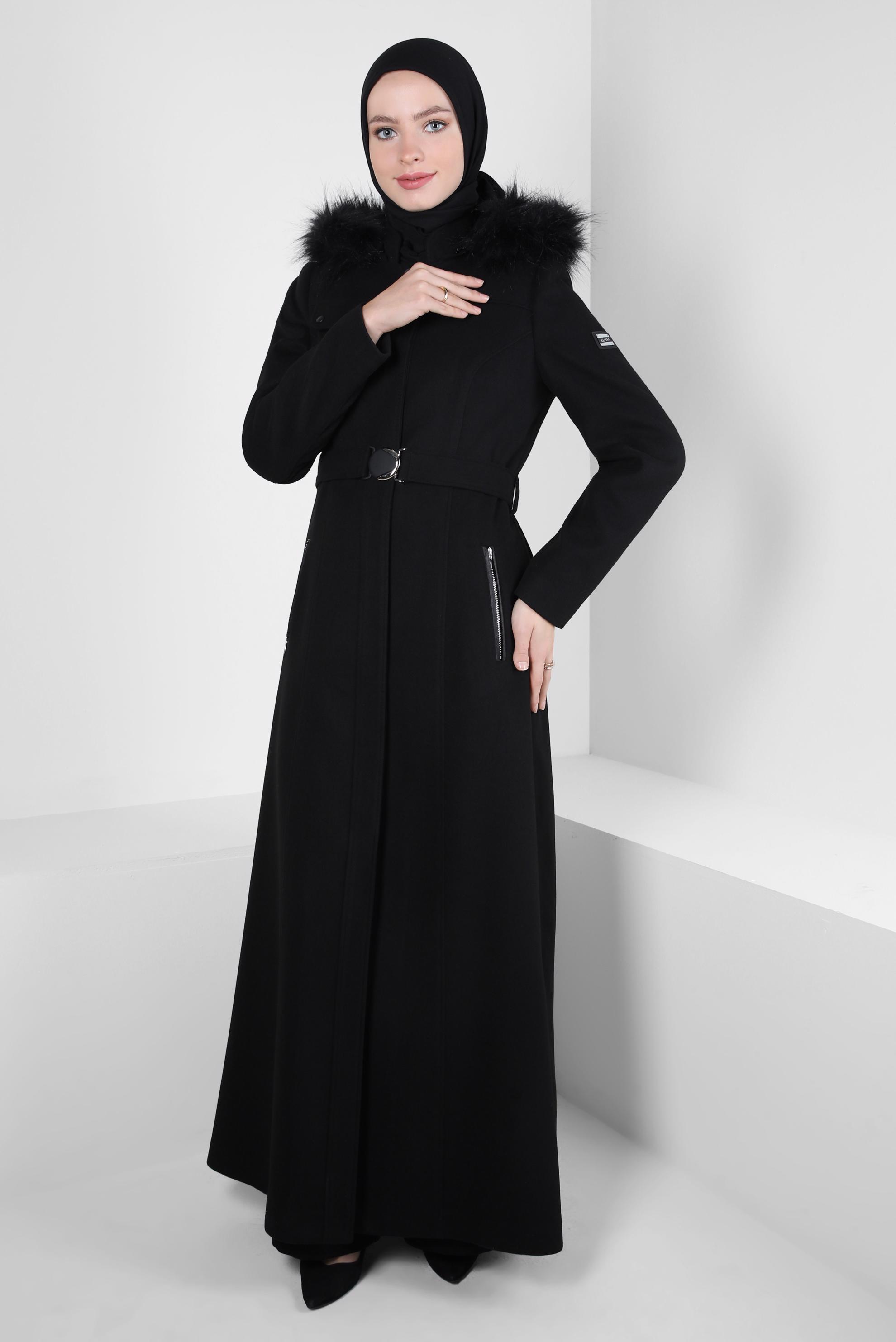 Vêtements hijab NOIR MANTEAU CEINTURE 90277