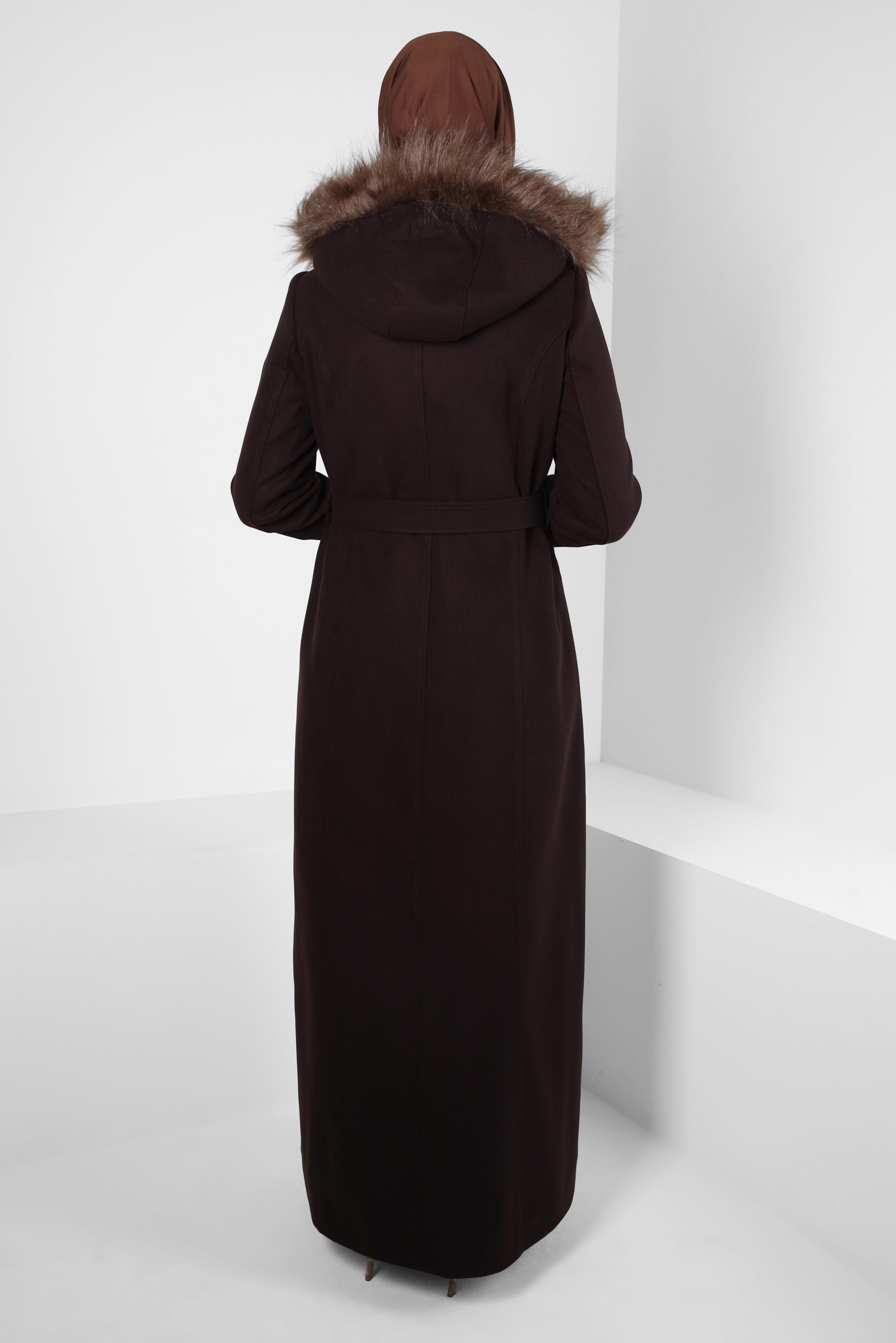 Vêtements hijab BRUN MANTEAU CEINTURE 90277