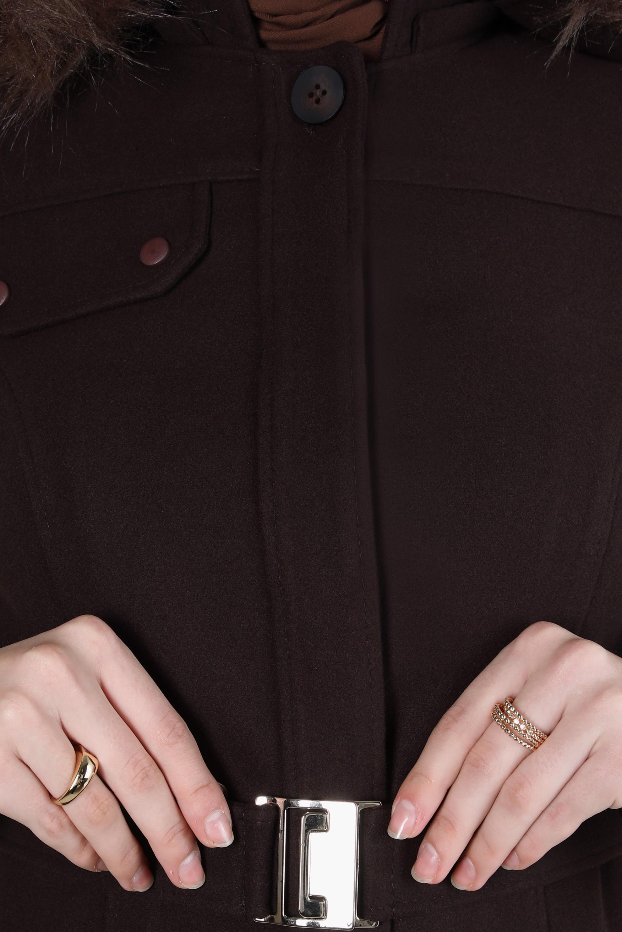 Vêtements hijab BRUN MANTEAU CEINTURE 90277