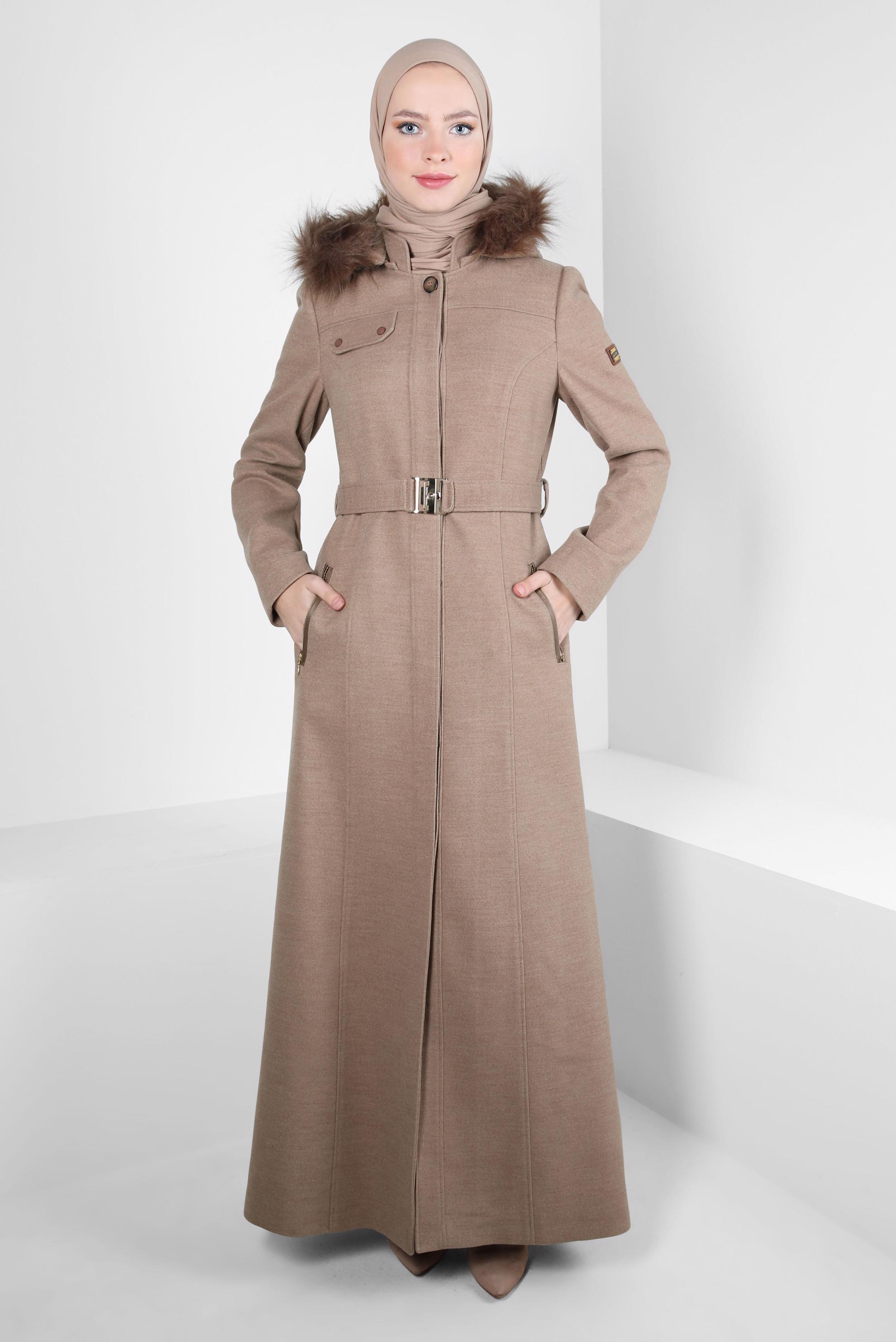 Vêtements hijab BRUN MANTEAU CEINTURE 90277