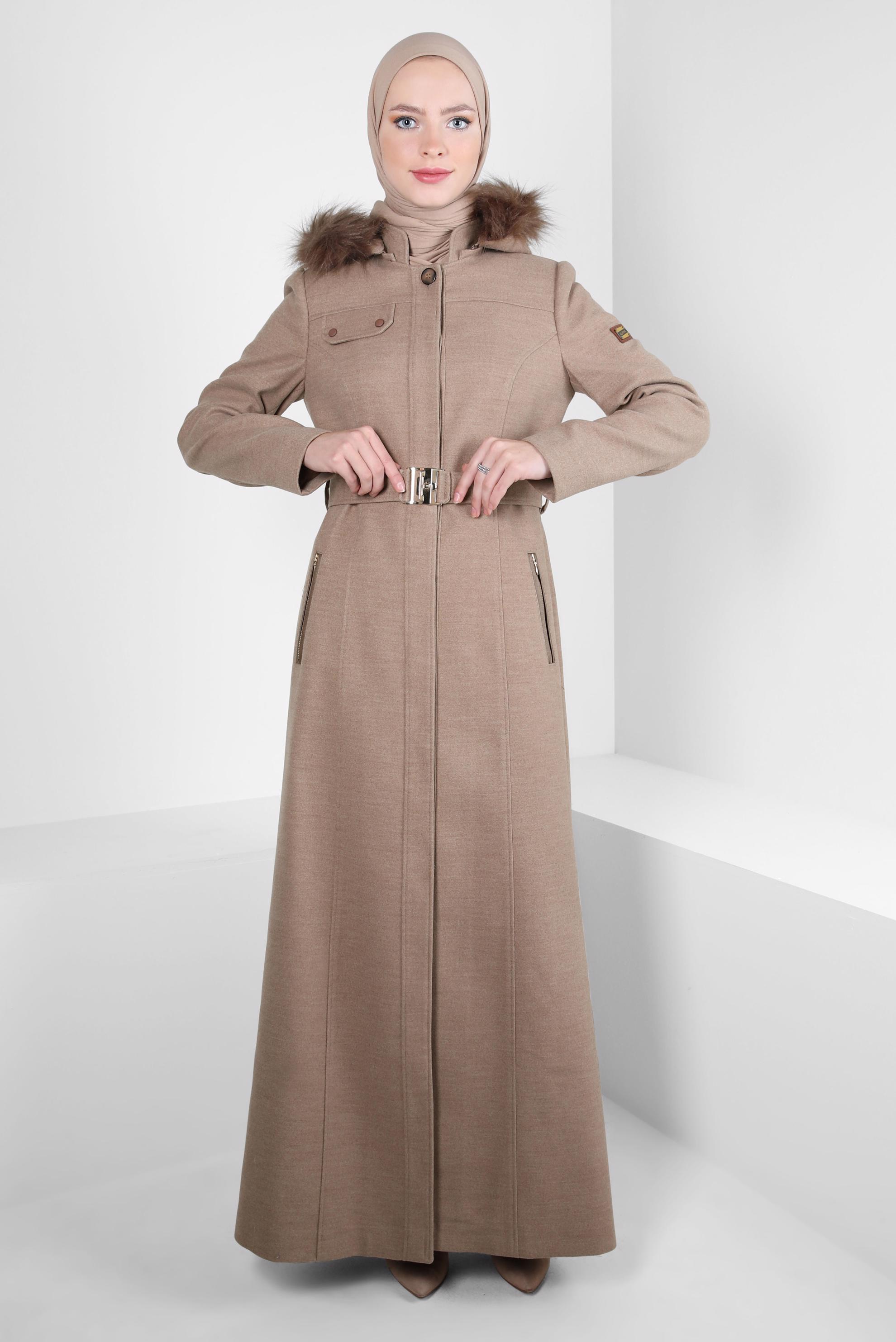 Vêtements hijab BRUN MANTEAU CEINTURE 90277